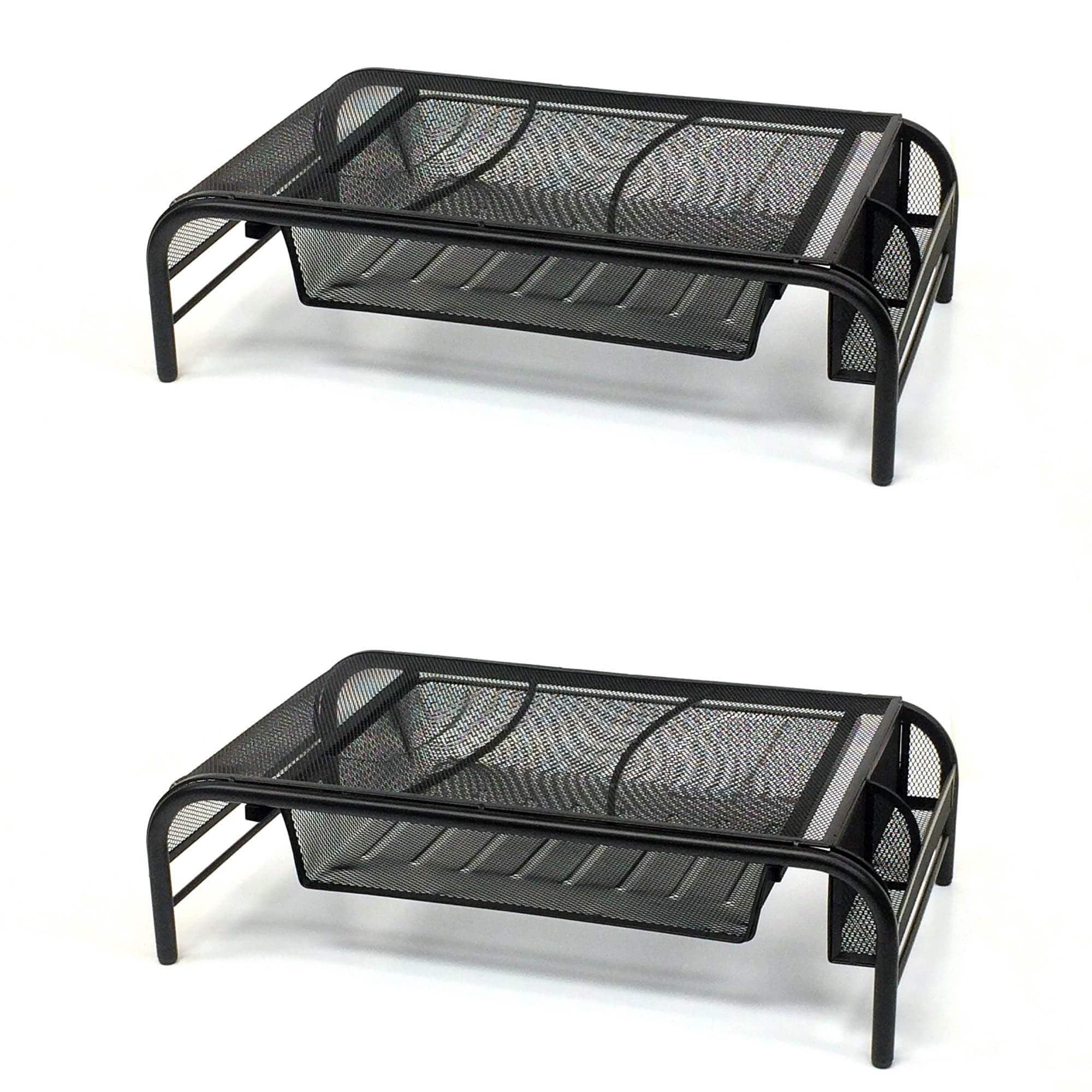 Mind Reader Black Metal Mesh Monitor Riser Stand & Desk Organizer With Drawer Set
