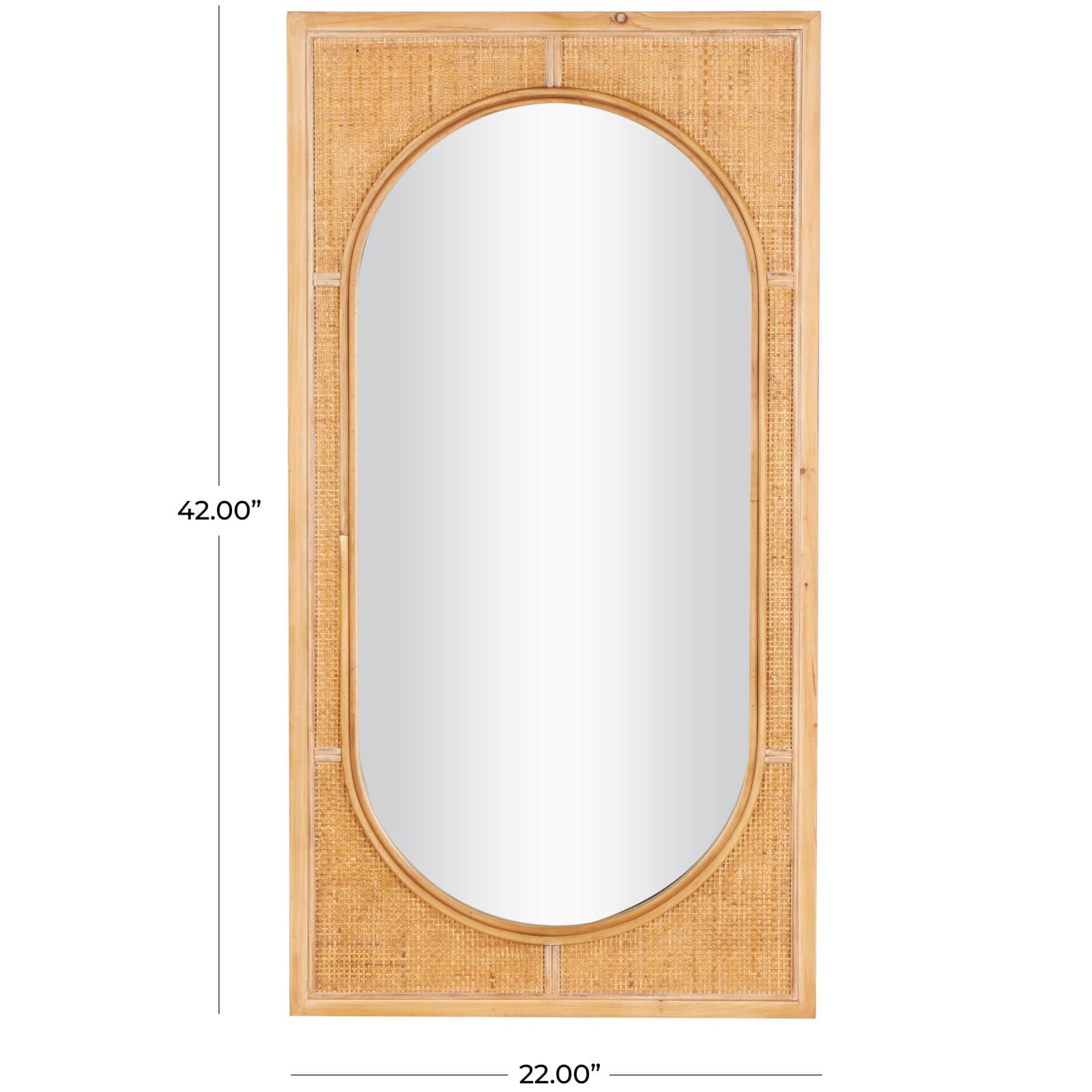 22" x 42" Brown Rattan Oval Center Design Wall Mirror