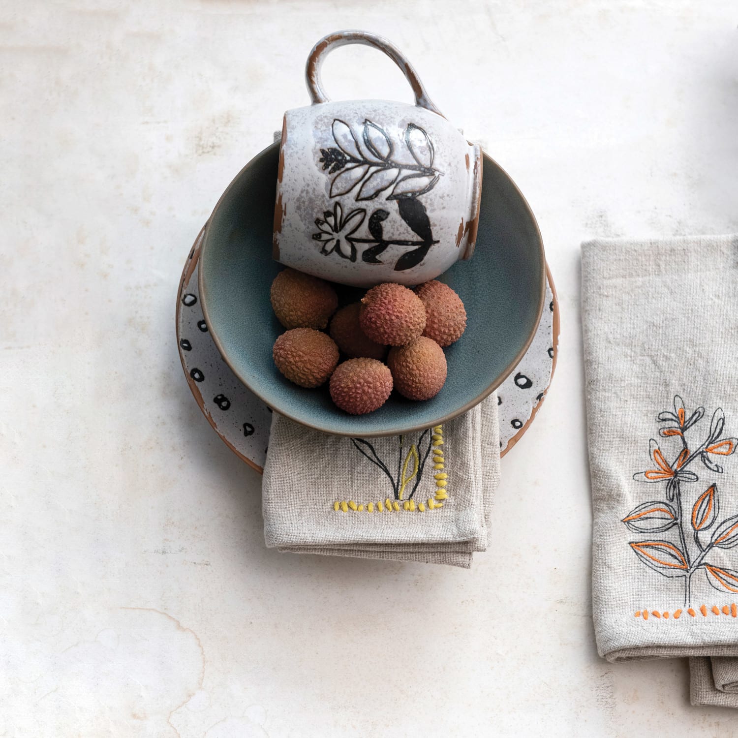 Hello Honey® Cream Floral Reactive Glaze Stoneware Mug Set