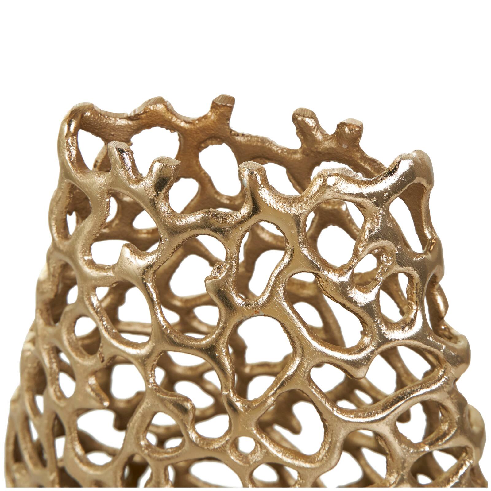 15" Gold Aluminum Vase with Freeform Open Lattice