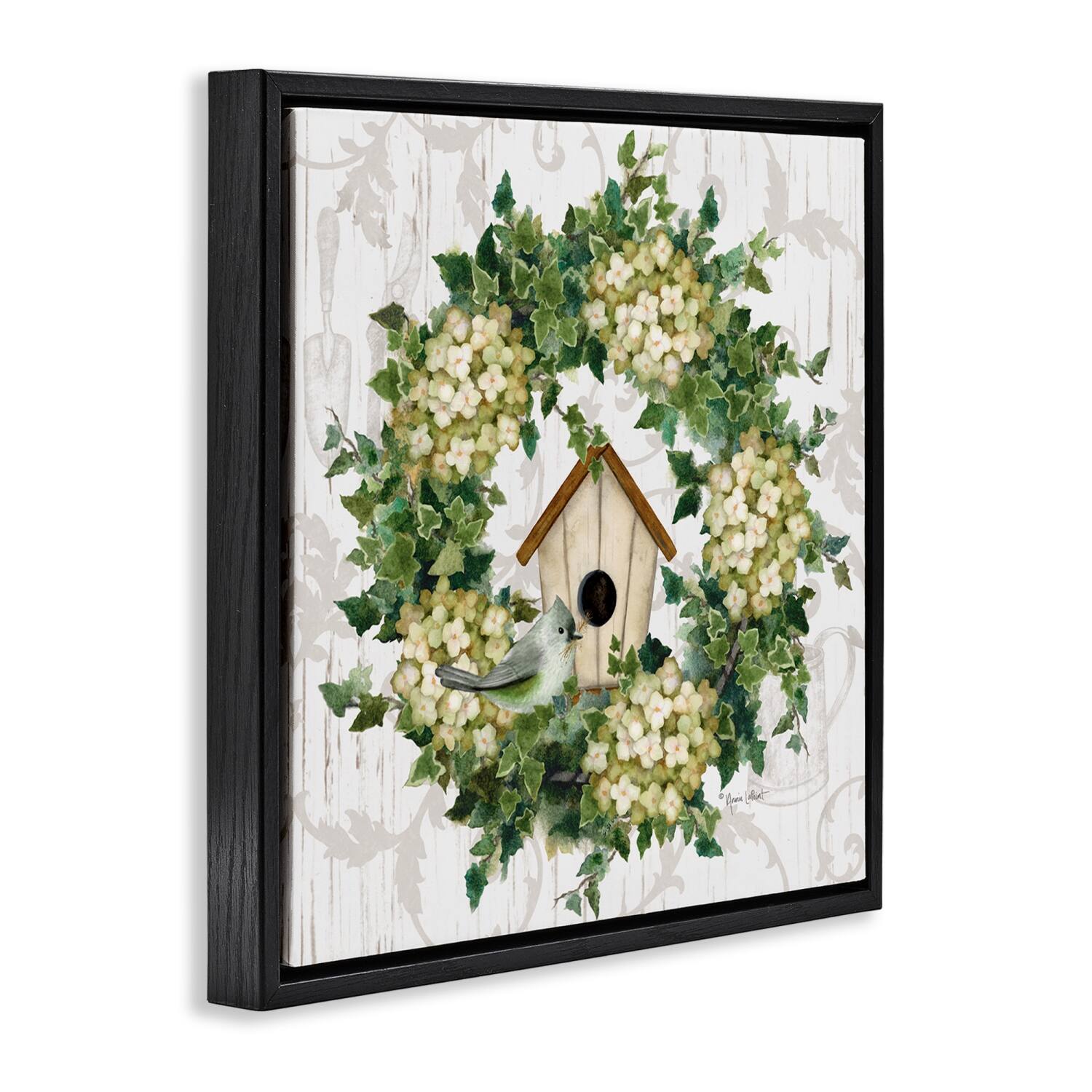 Stupell Industries Spring Birdhouse Wreath Floater Framed Art