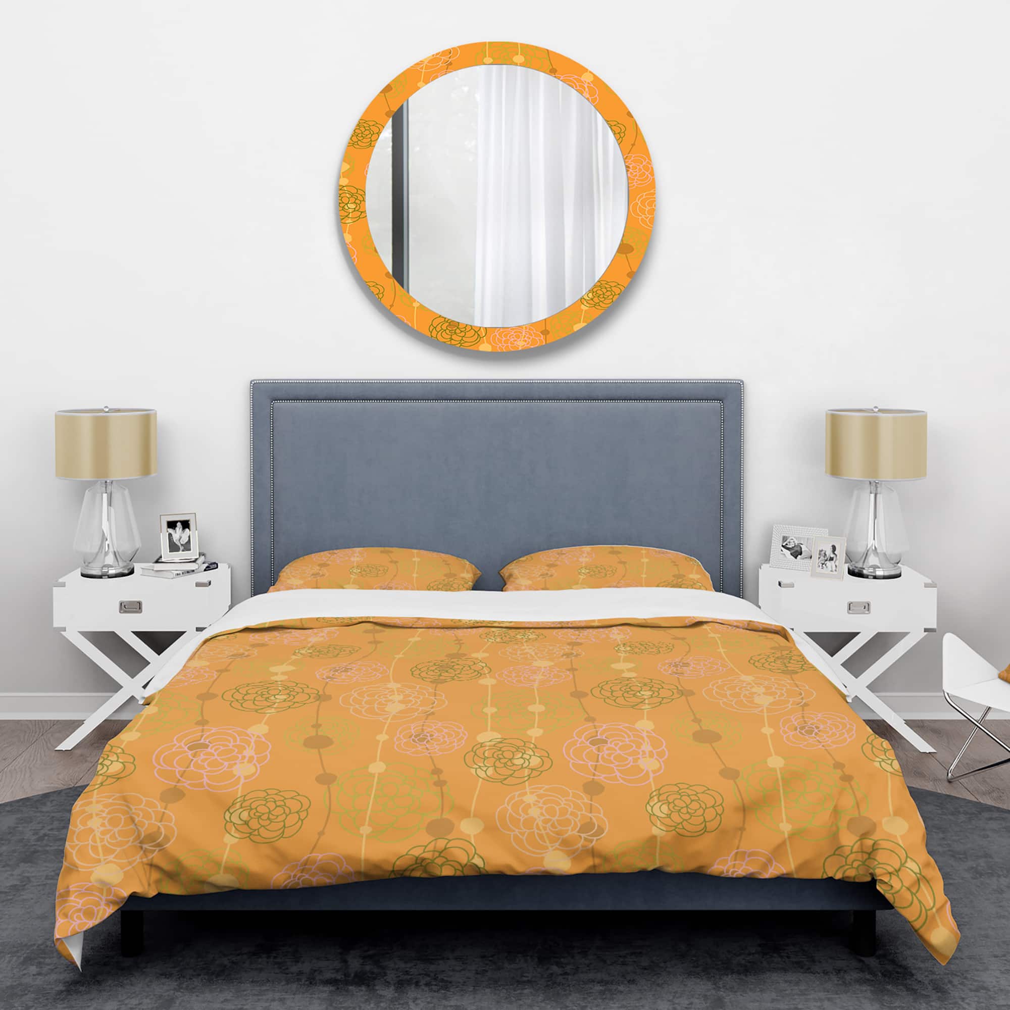 Designart 'Retro handdrawn flowers III' Mid-Century Duvet Cover Set