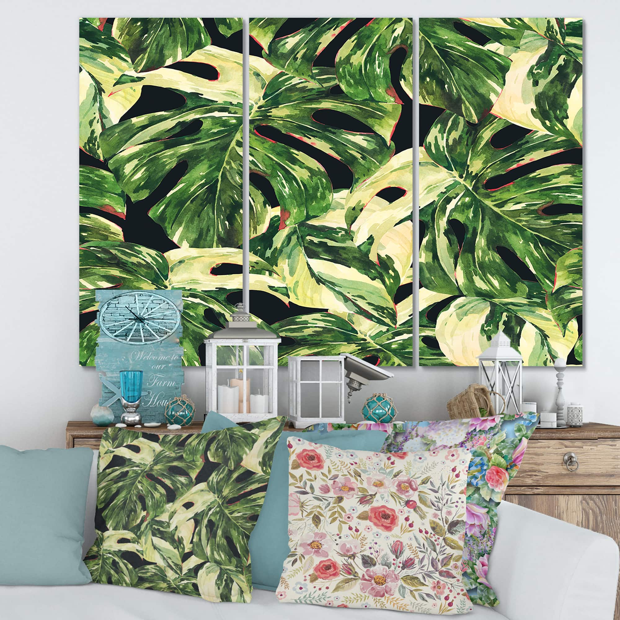 Designart - Natural Leaves Exotic On Dark II - Tropical Canvas Wall Art Print