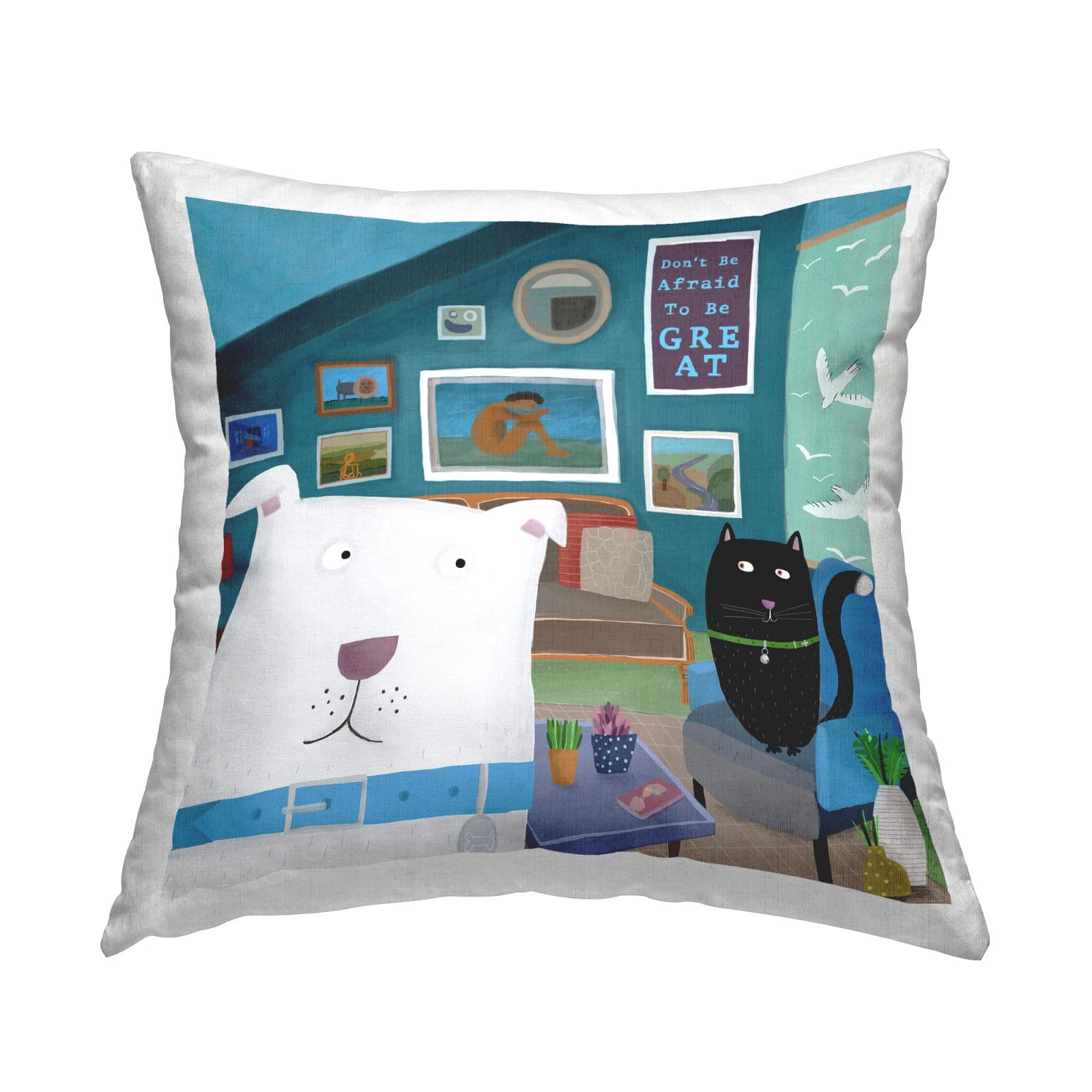 Stupell Industries Be Great Inspirational Family Pets Room Scene Throw Pillow, 18" x 18"