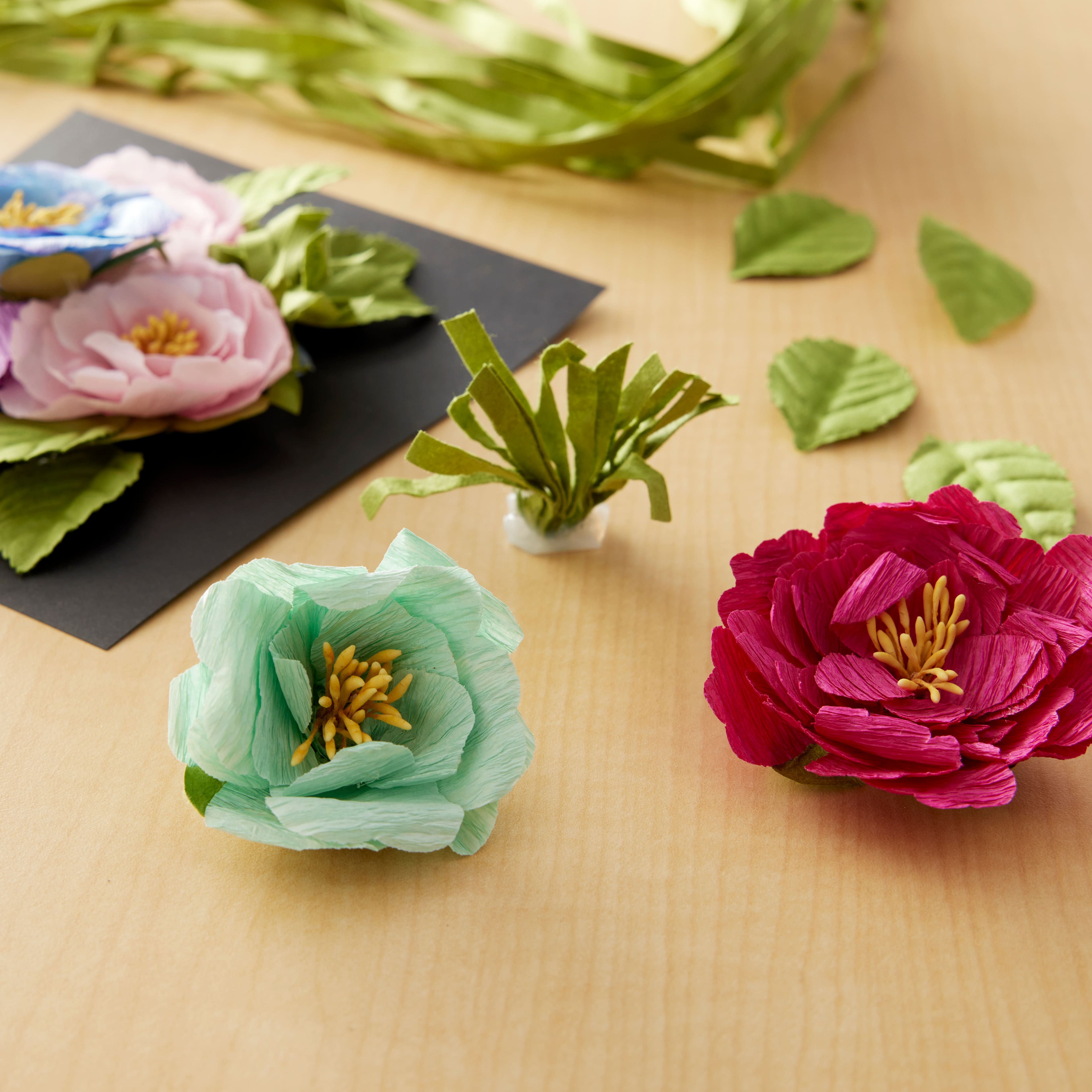 Mint, Blue & Pink Crepe Flowers by Recollections™