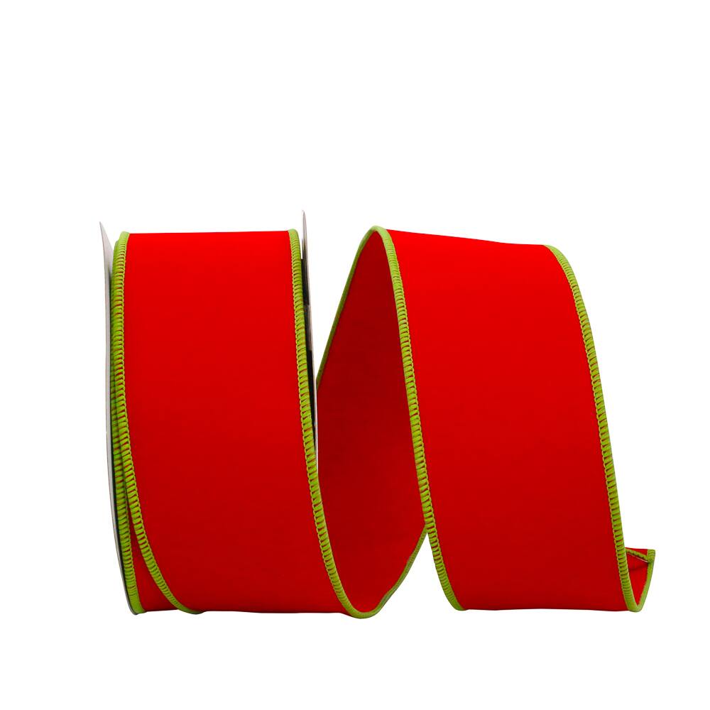 JAM Paper 2.5" x 10yd. Red & Lime Wired Two-Sided Velvet Ribbon
