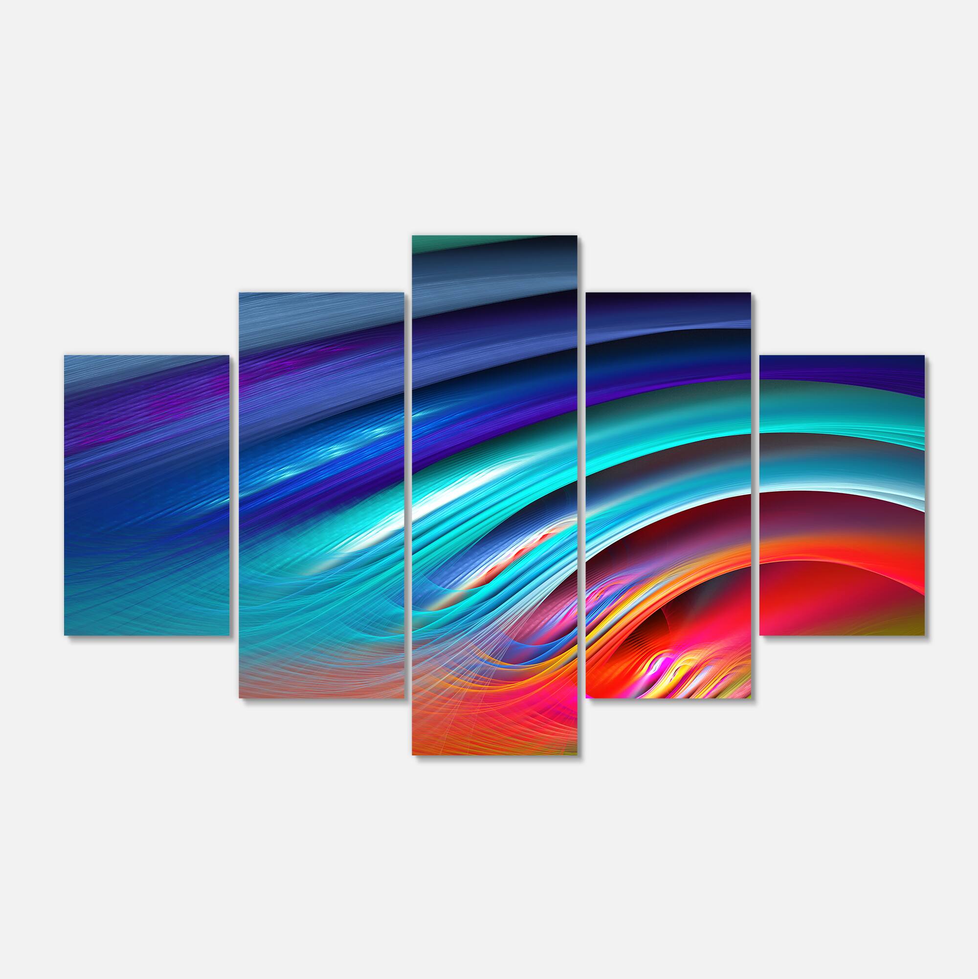 Designart - Beautiful Fractal Rainbow Waves - Large Floral Canvas Art Print