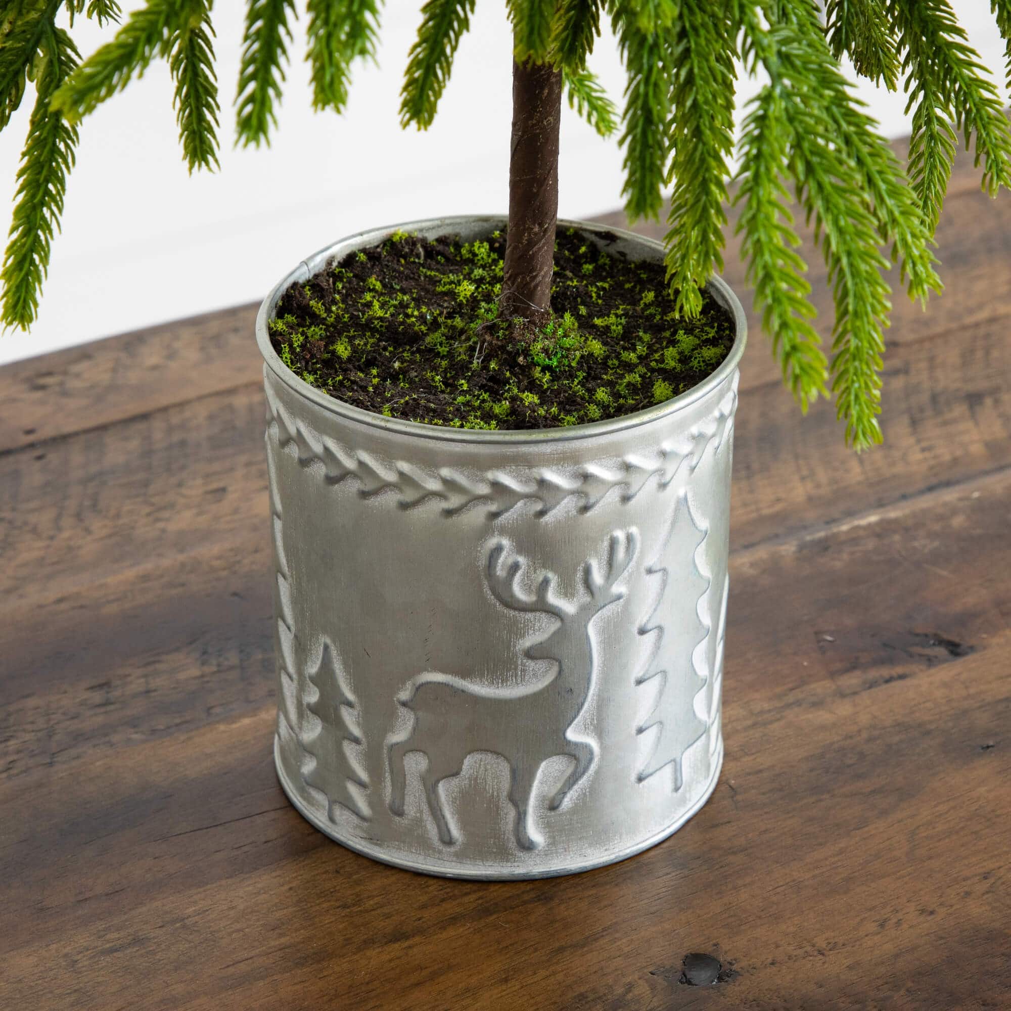 20" Real Touch Down Swept Norfolk Island Pine Artificial Christmas Tree in Metal Planter