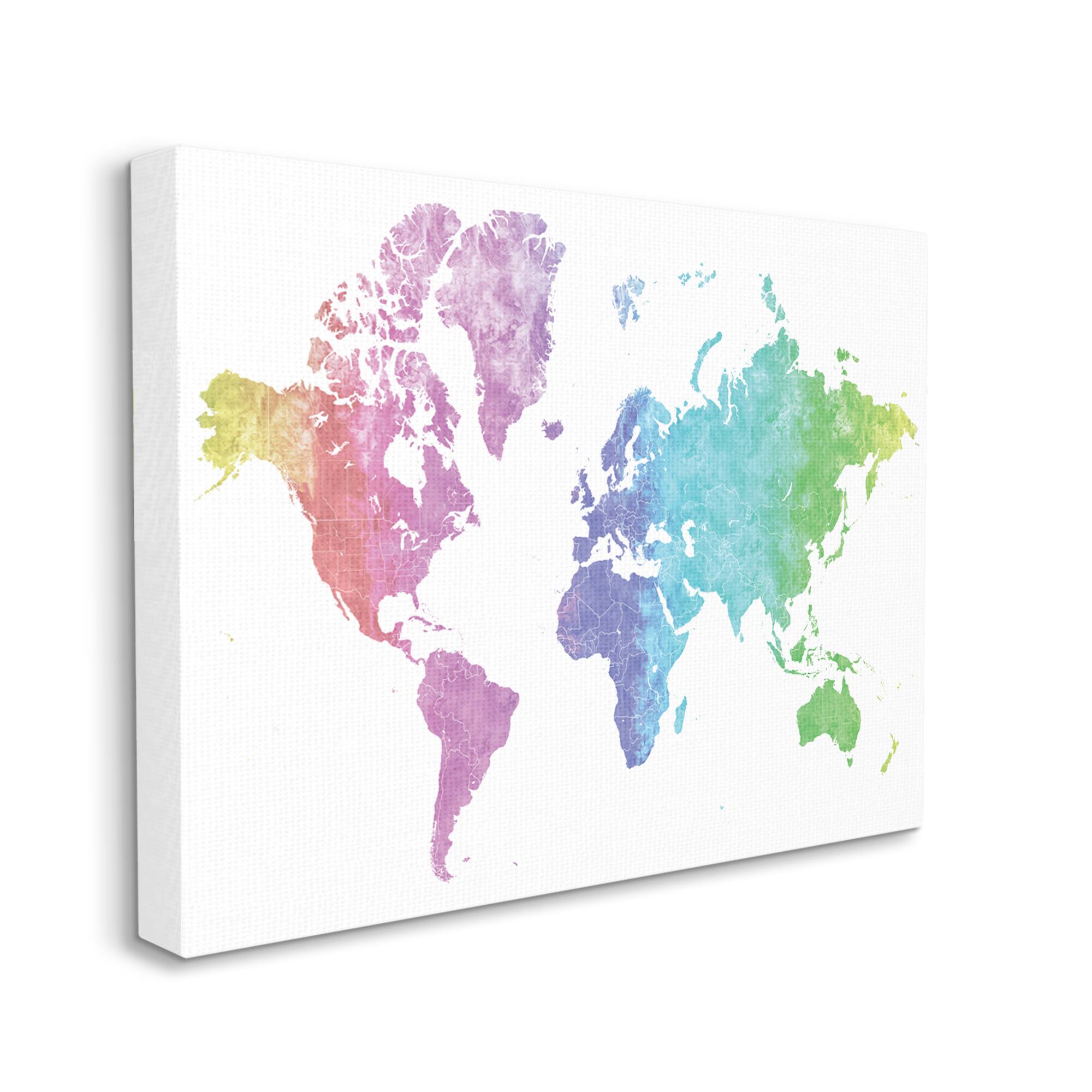 Stupell Industries Modern Rainbow Map of the World Transitioning Tones Canvas Wall Art