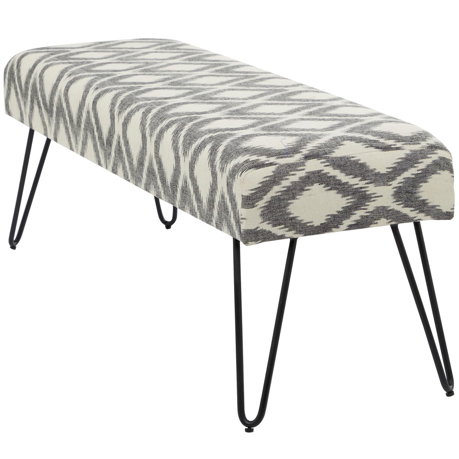 47" Gray Metal Diamond Bench with Metal Hairpin Legs