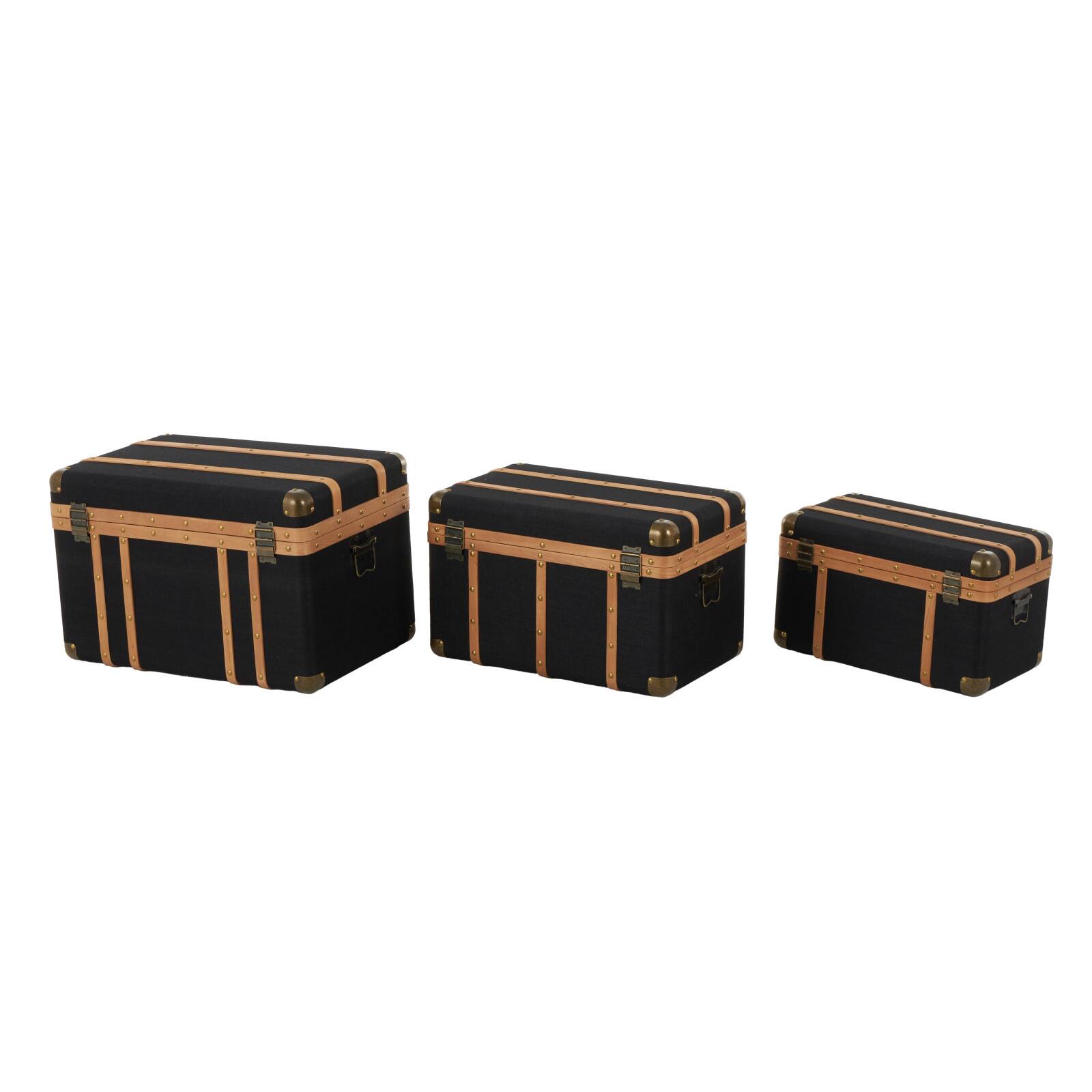 Black Fabric Decorative Trunk Set with Brass Metal Latches