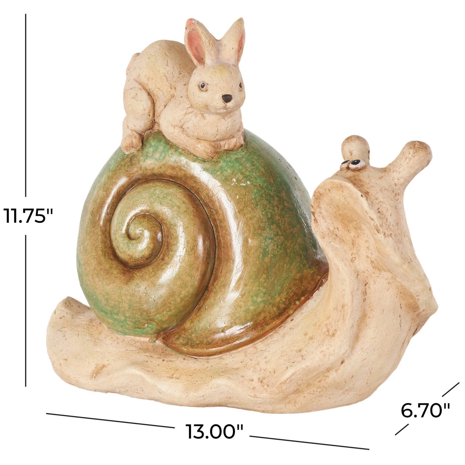 11.75" Cream & Green Magnesium Oxide Snail Garden Sculpture with Rabbit