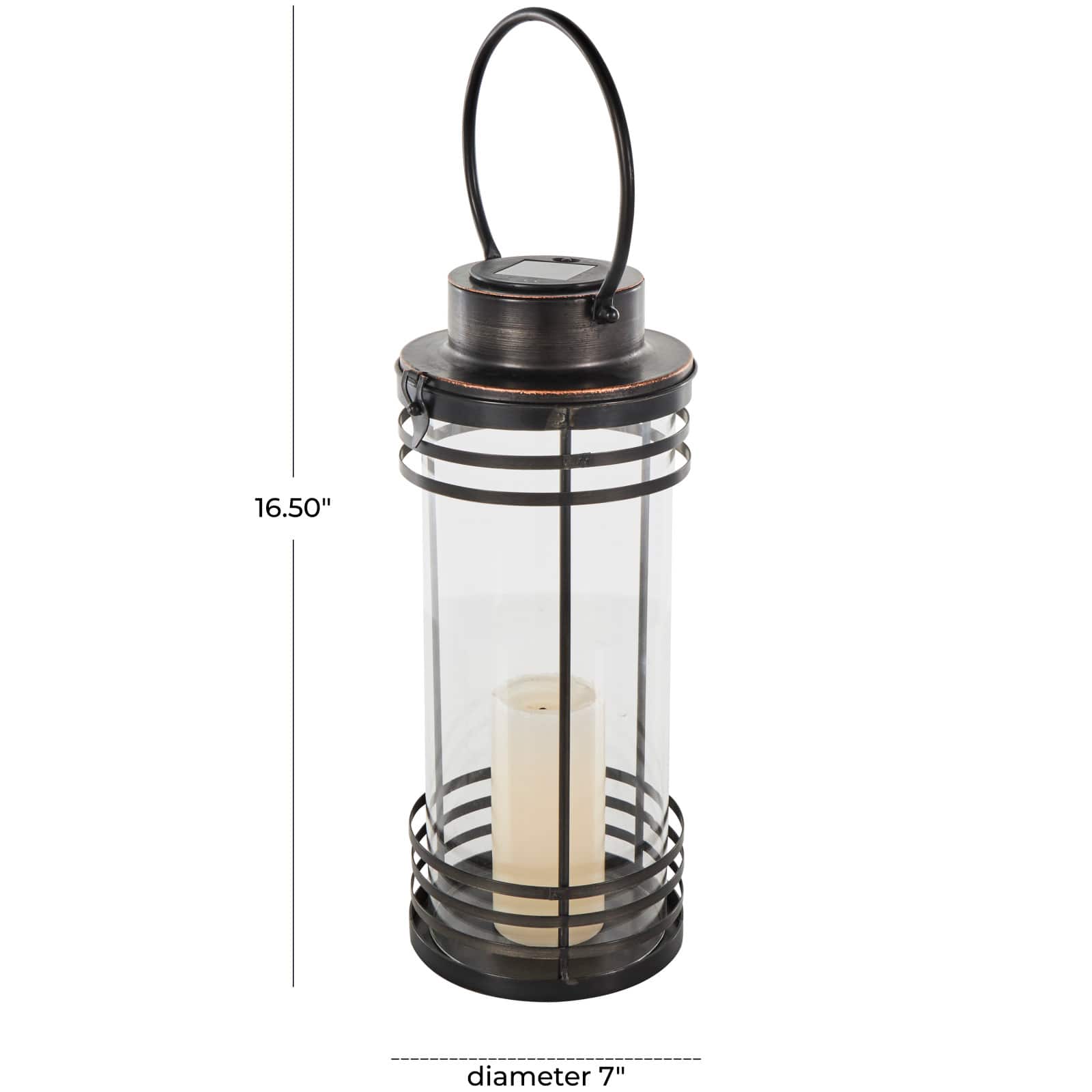 17" Black Metal Candle Lantern with Round Outlines