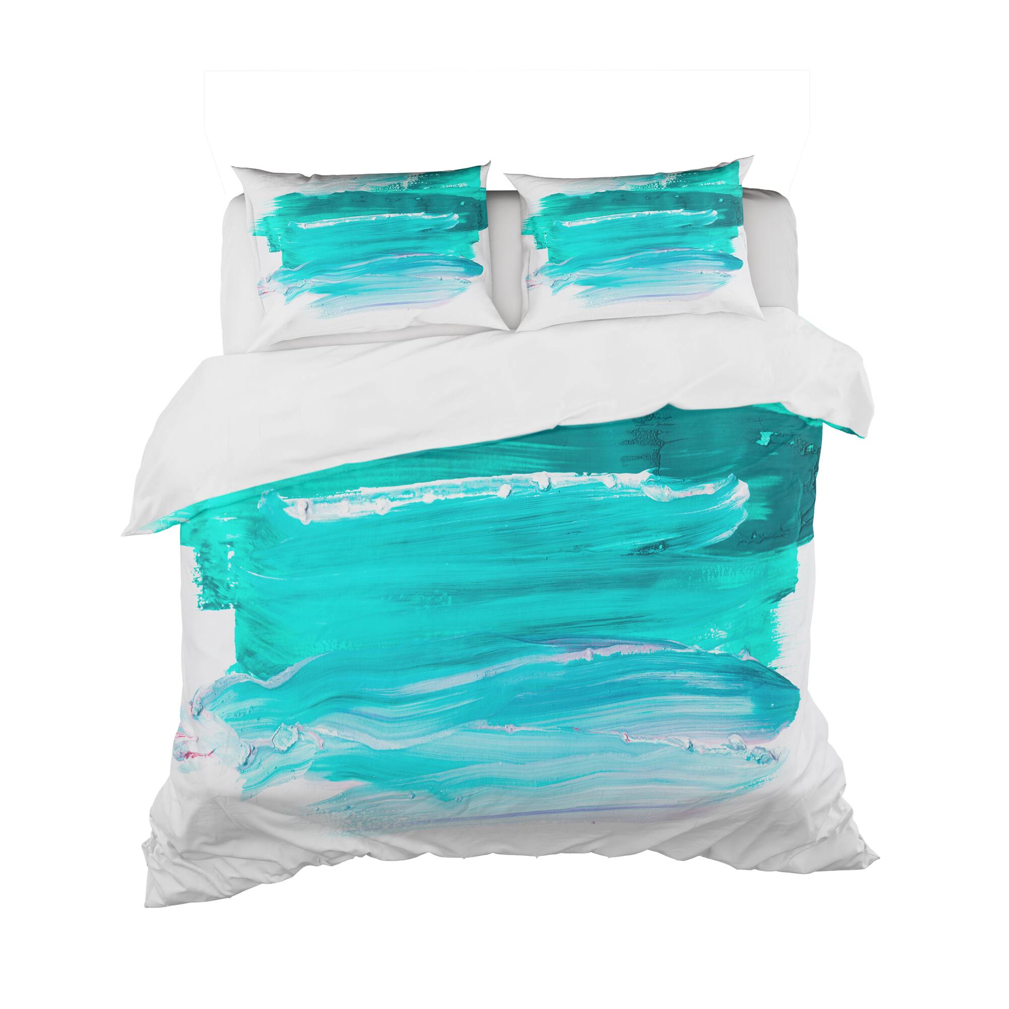 Designart 'Turquoise Paint Strokes on White Background' Abstract Bedding Set - Duvet Cover & Shams