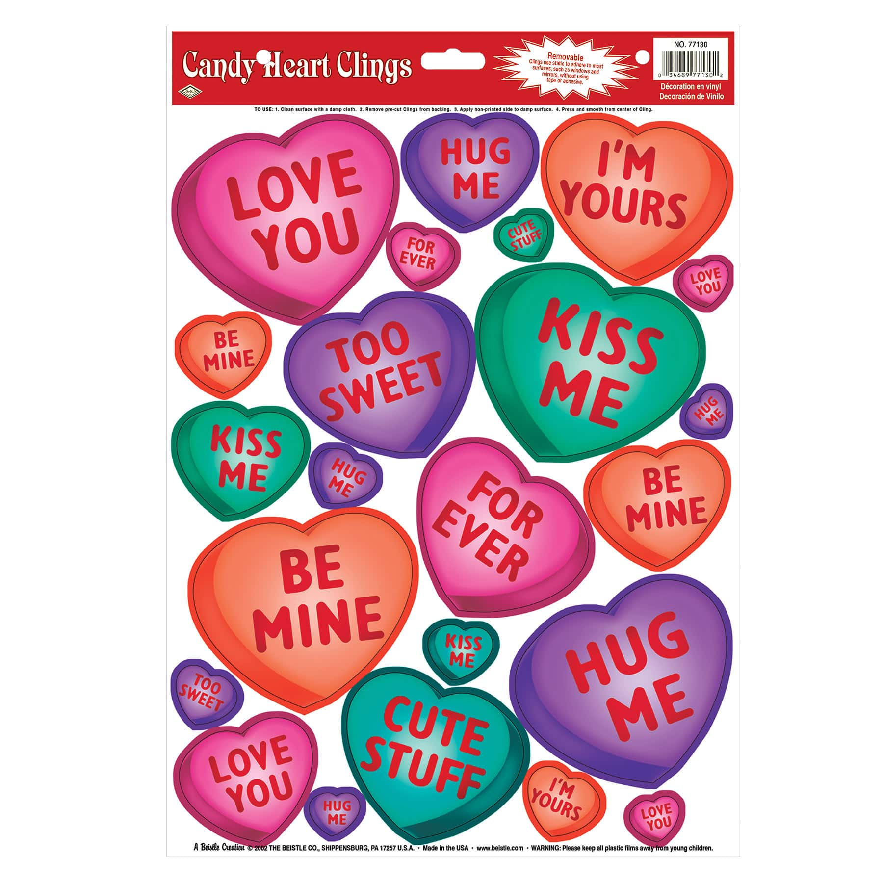 Beistle Candy Heart Clings, 3ct.