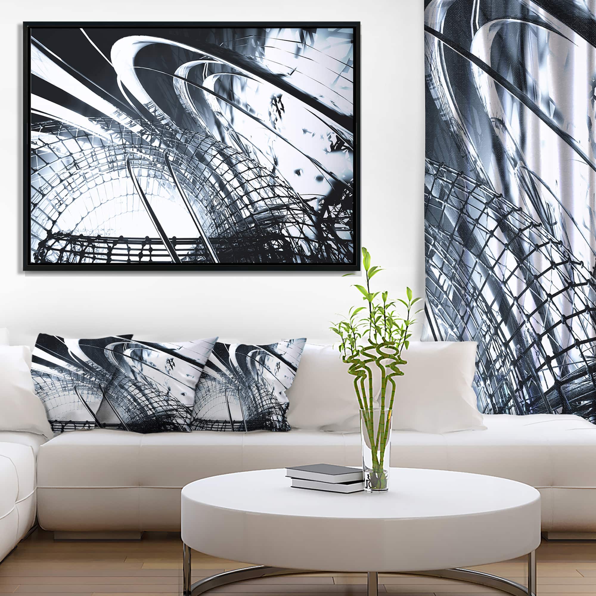 Designart - 3D Abstract Art Black Structural - Abstract Canvas art print in Black Frame