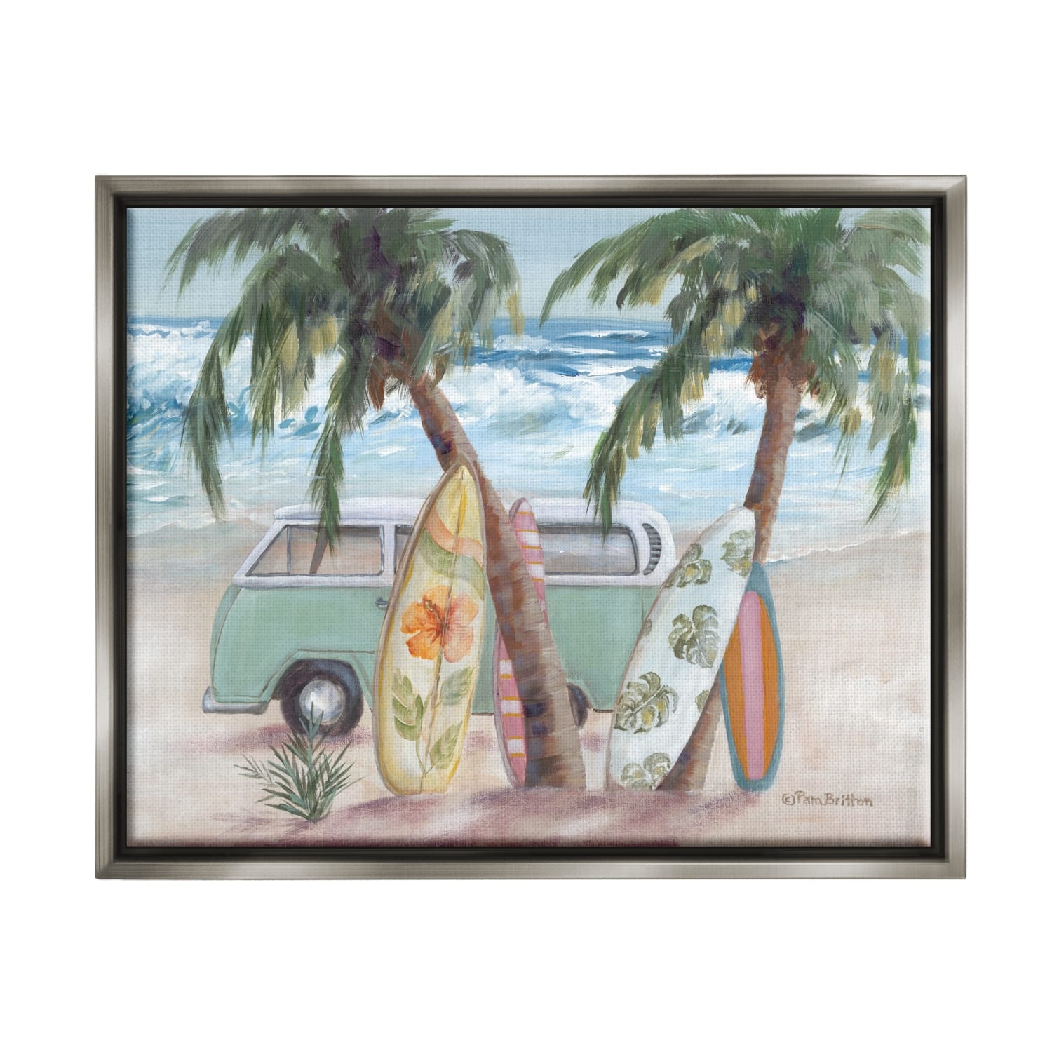 Stupell Industries Summer Waves Tropical Van Surfboards Floater Framed Art