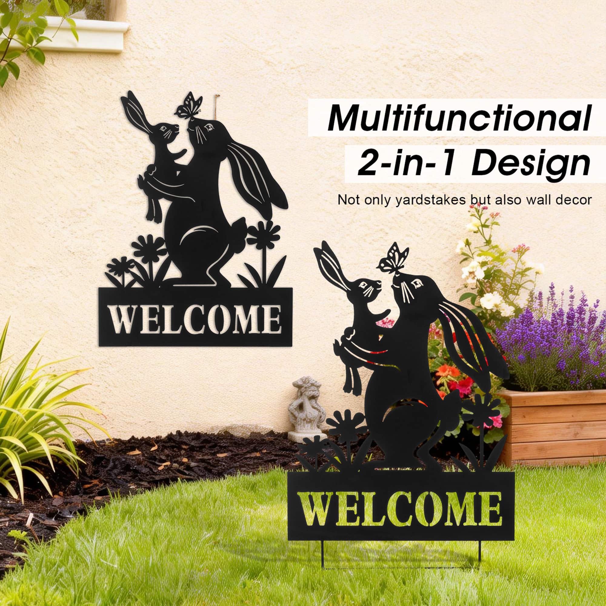Glitzhome® 30" 2-in-1 Painted Metal Rabbit Silhouette Garden Yard Stake & Wall Decor