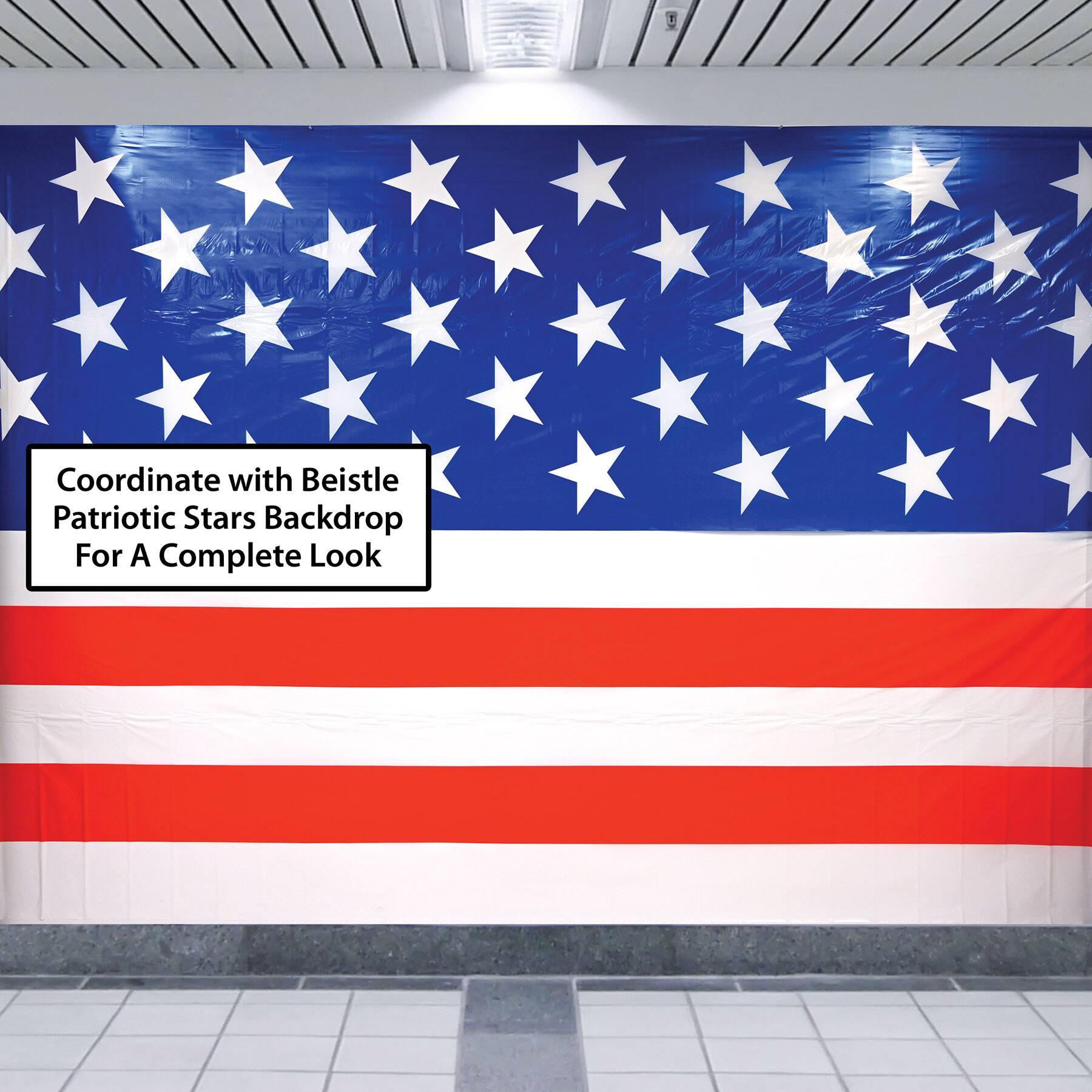 Beistle 4ft. x 30ft. Red & White Patriotic Stripes Backdrop