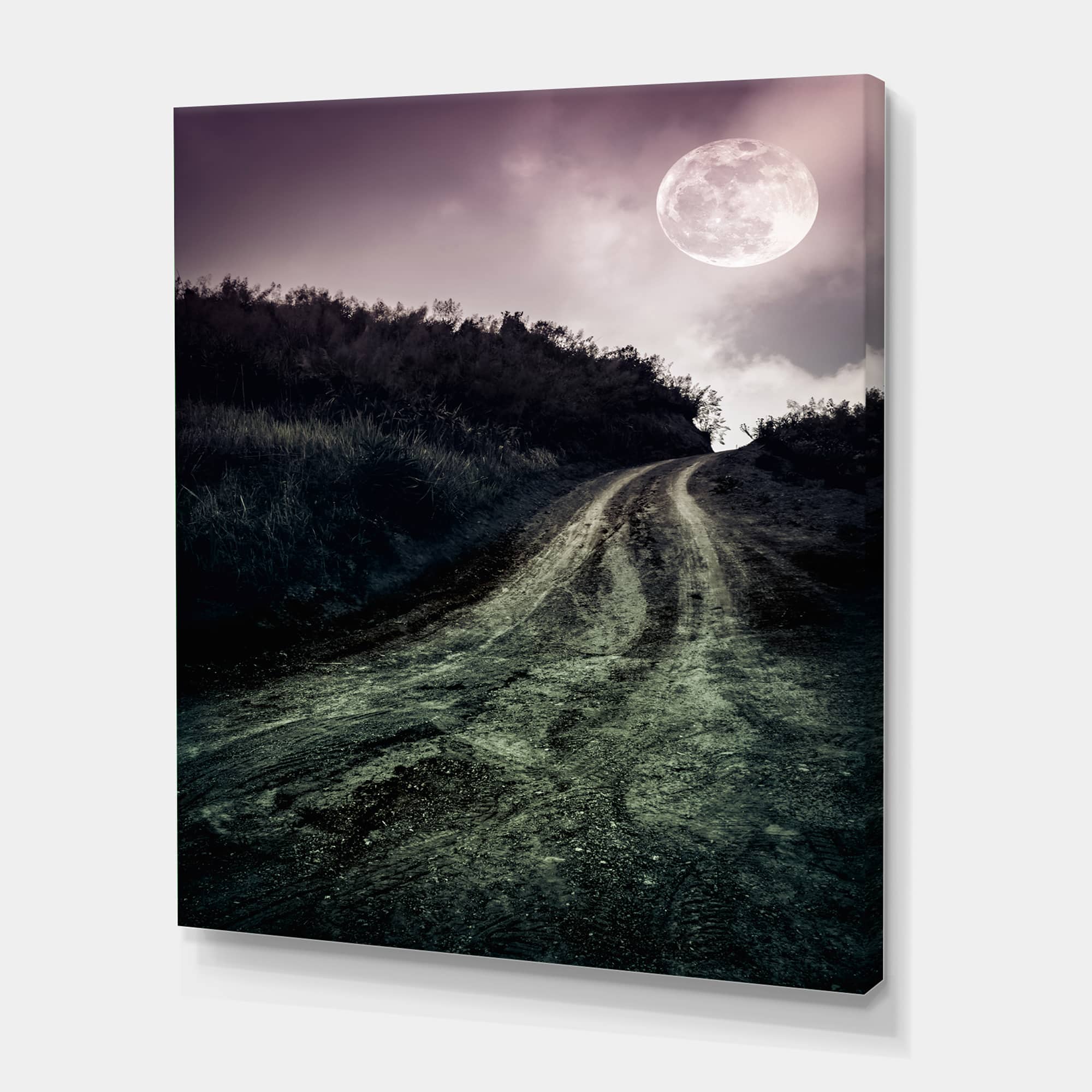 Designart - Muddy Road Under Full Moon - Modern Canvas Wall Art Print