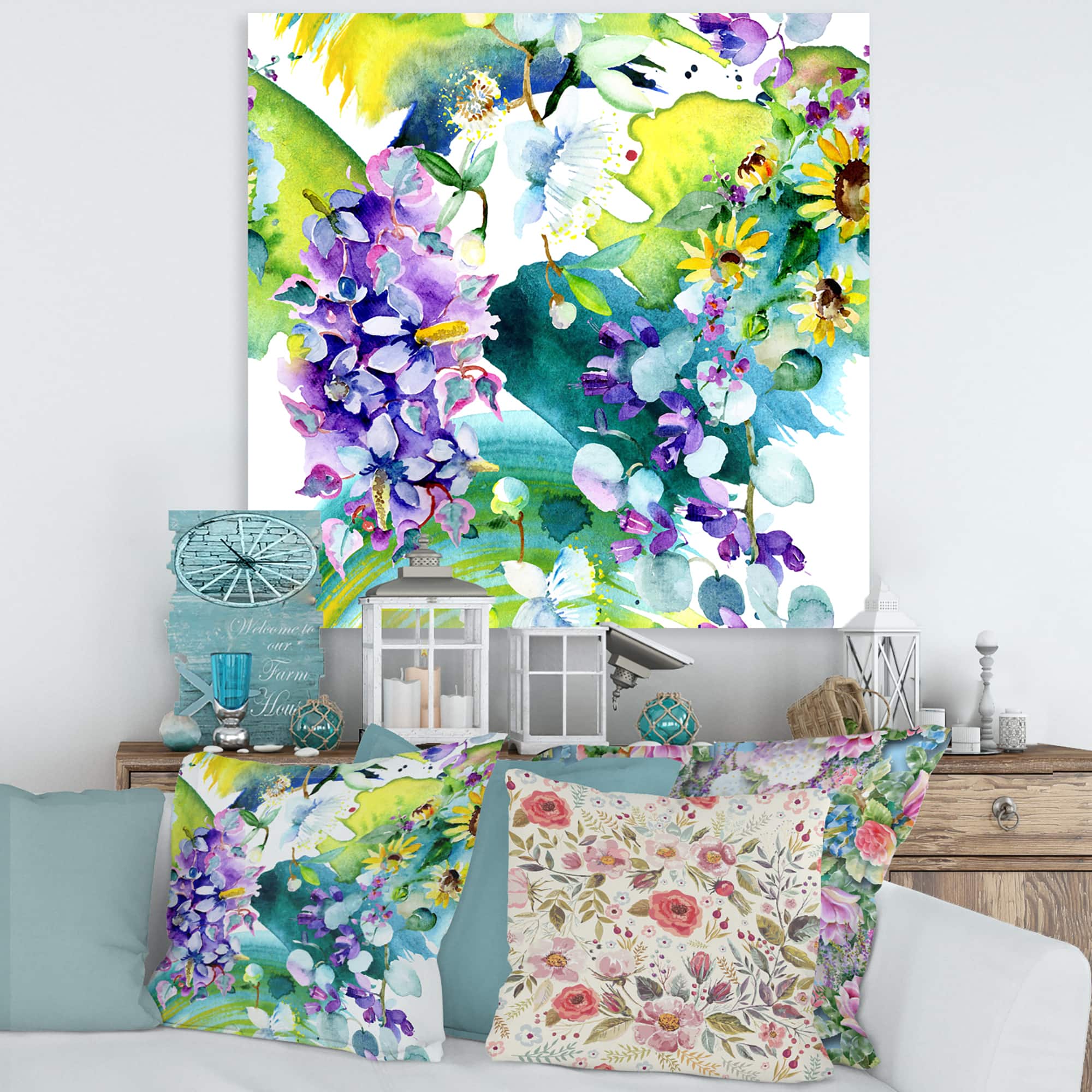 Designart - Bouquet of Wildflowers and Sunflowers - Farmhouse Canvas Wall Art Print