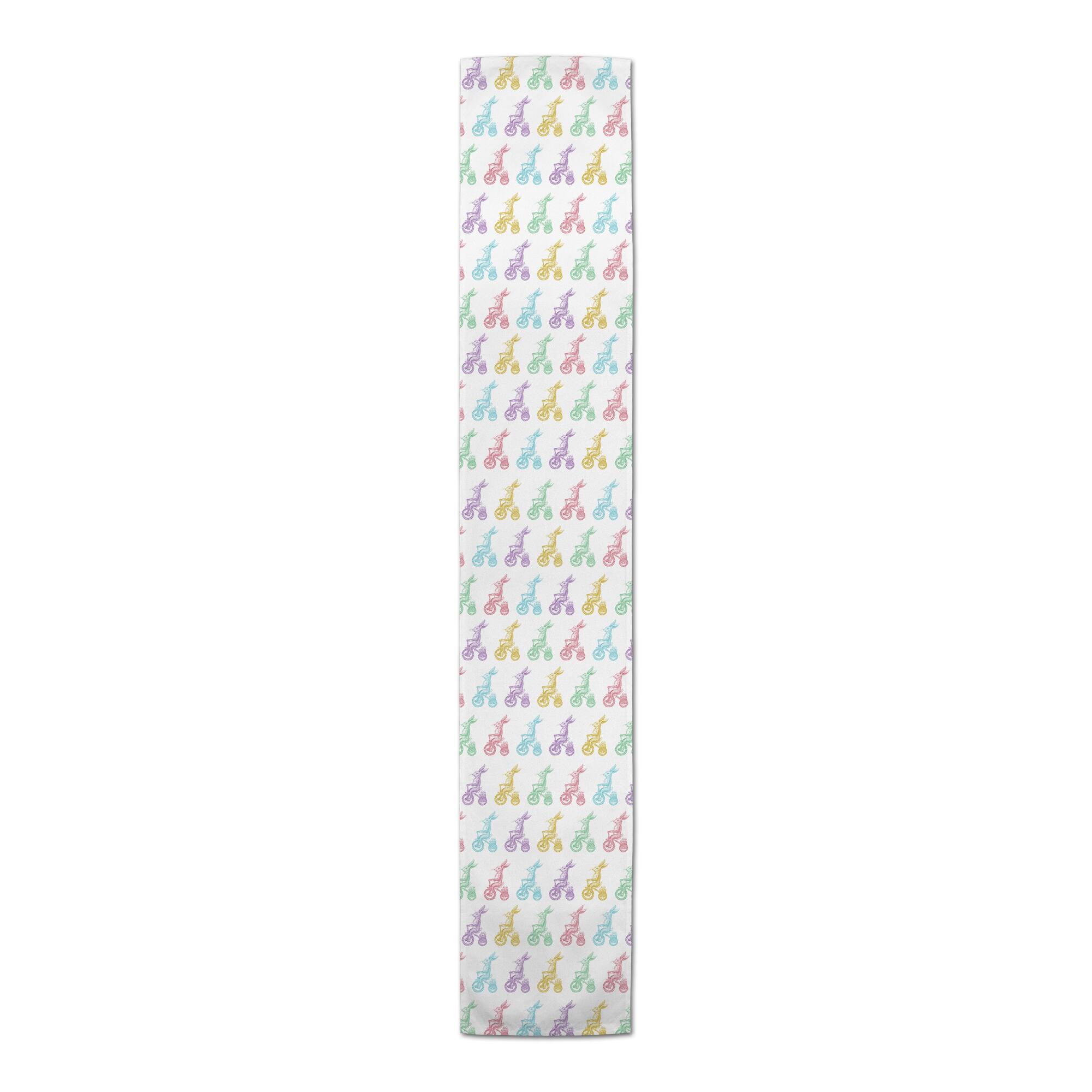 Pastel Bunnies on Bikes Twill Table Runner