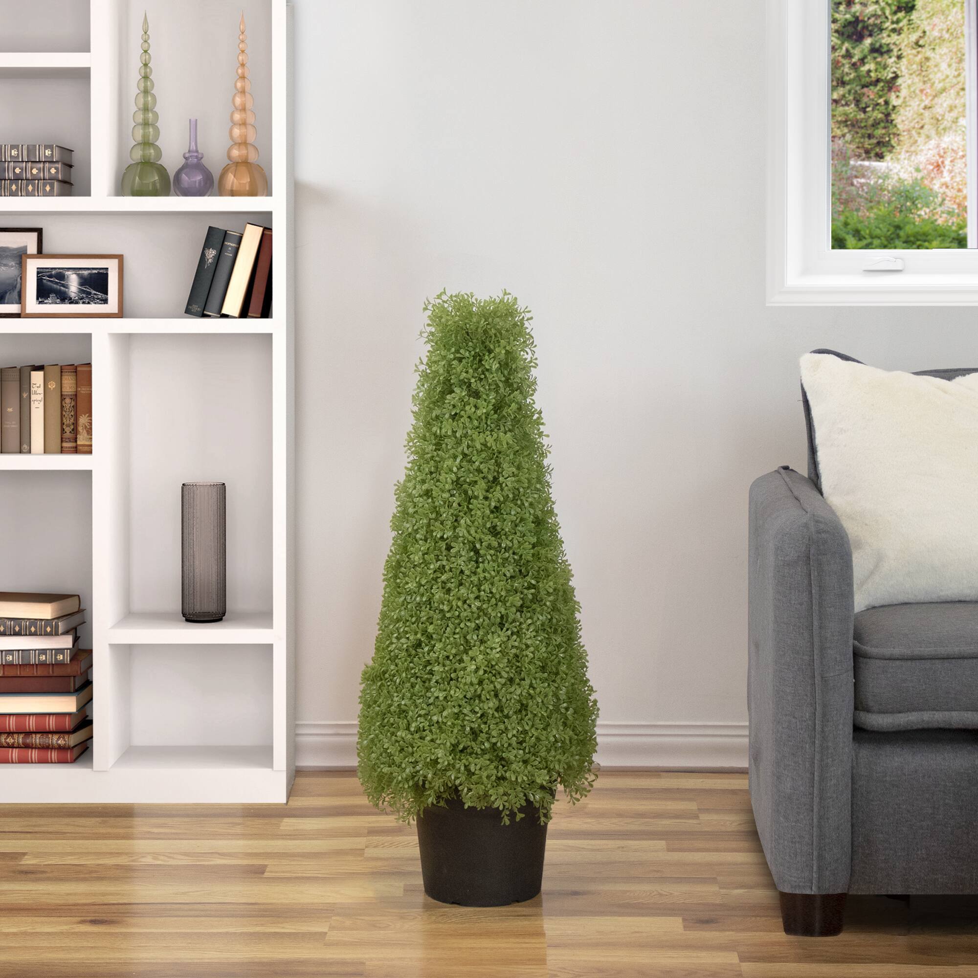 3ft. Unlit Artificial Boxwood Cone Topiary Tree with Round Pot