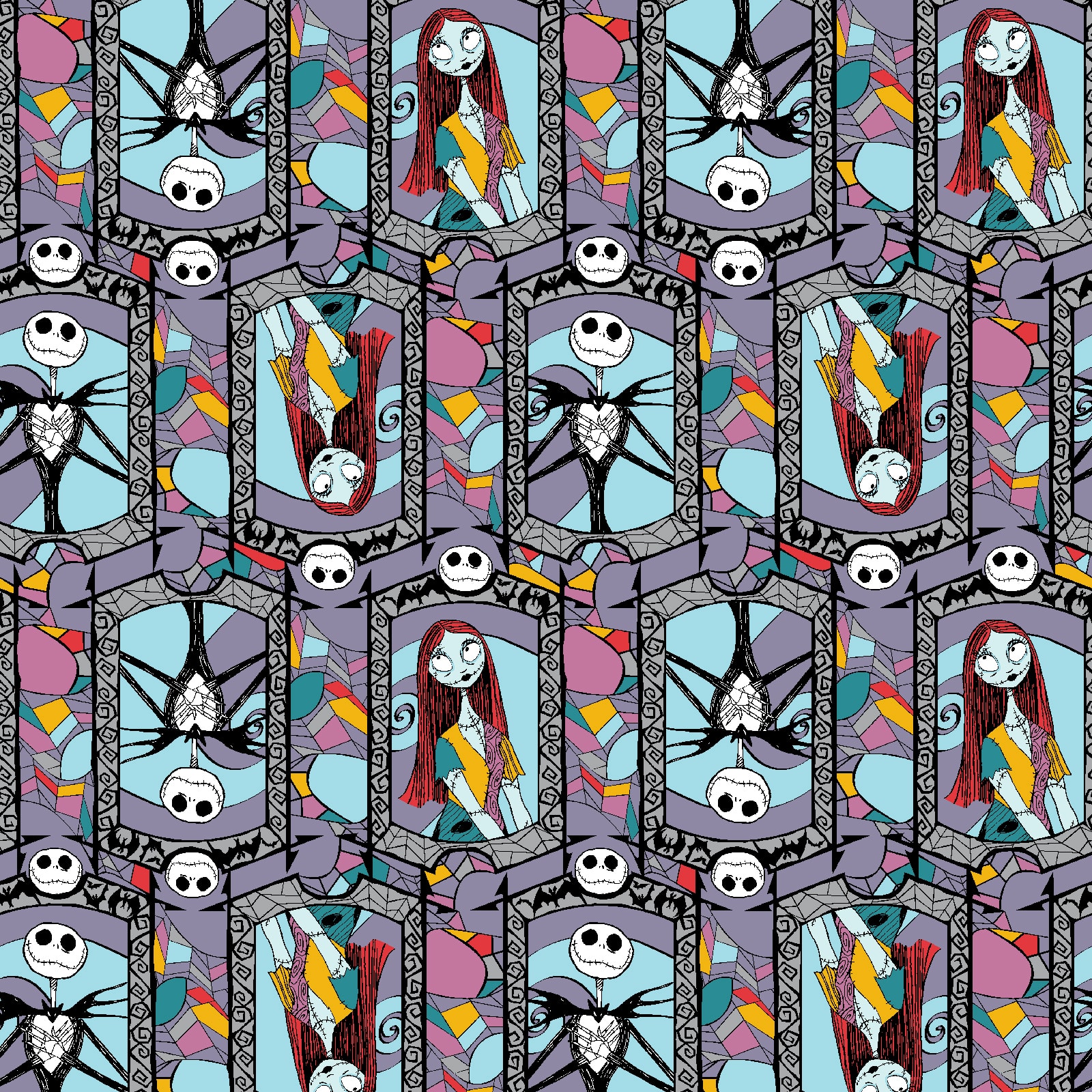 Disney® The Nightmare Before Christmas Sally & Jack Multicolor Stained Glass Cotton Fabric