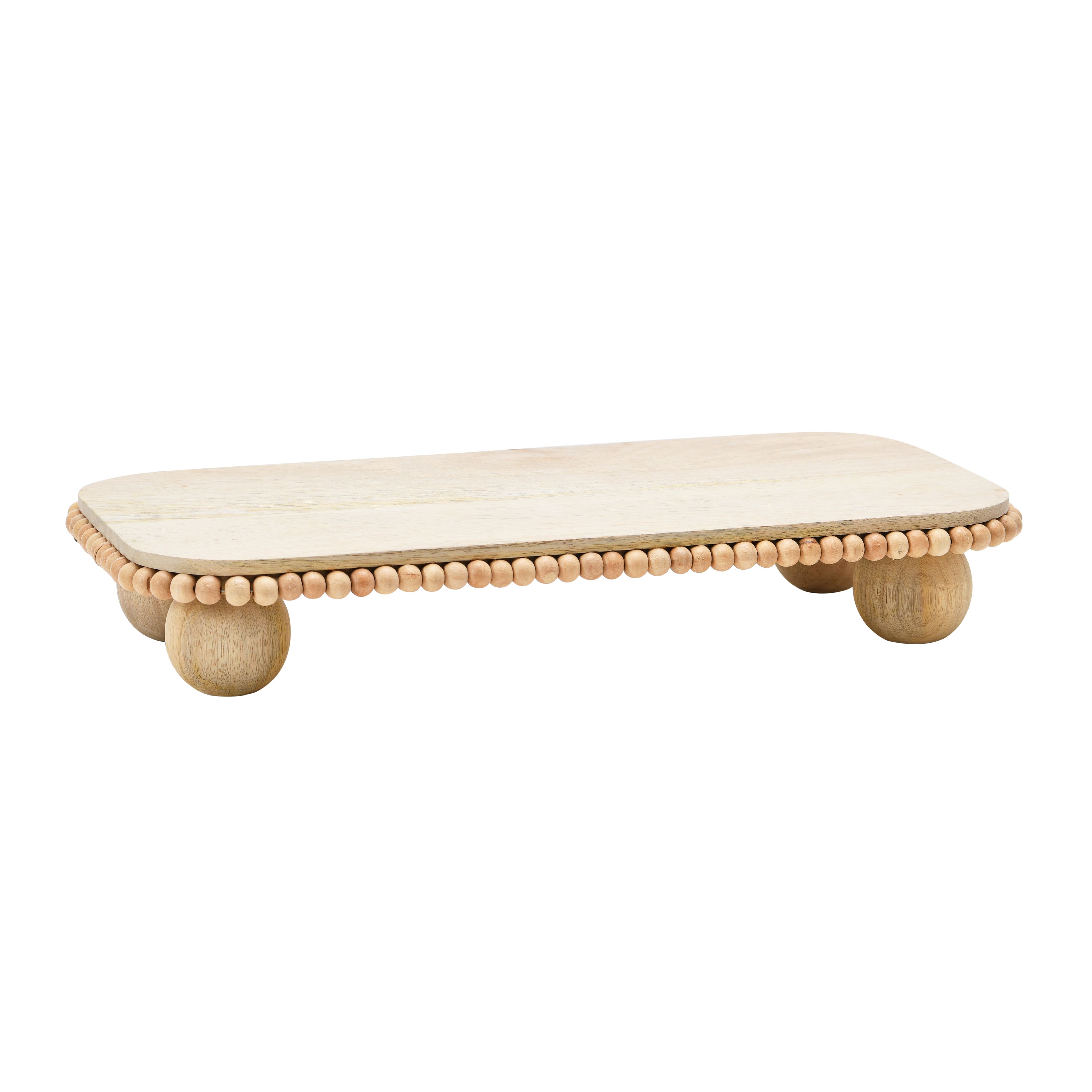 Hello Honey® 16" Natural Decorative Mango Wood Pedestal with Wood Beads