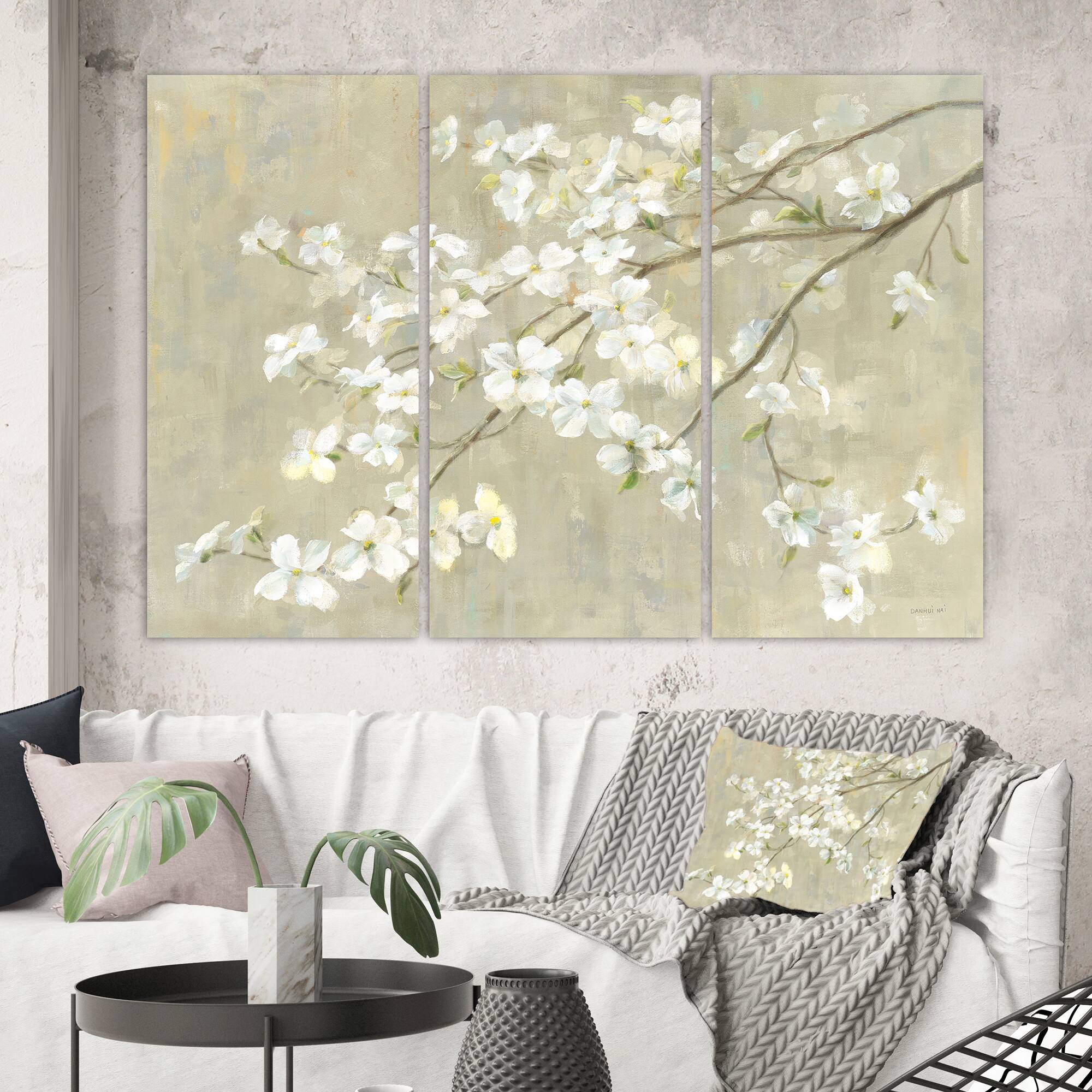 Designart - Dogwood in Spring Neutral - Farmhouse Canvas Artwork