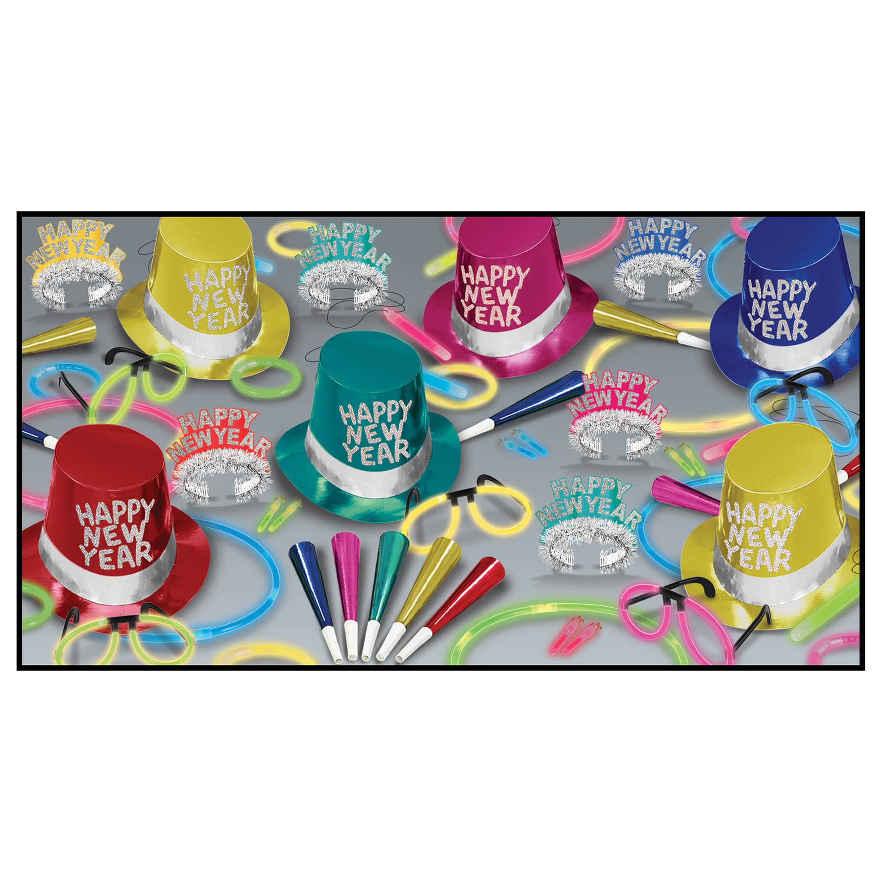 Beistle Multicolor Glow New Year Paty Favor Kit for 50