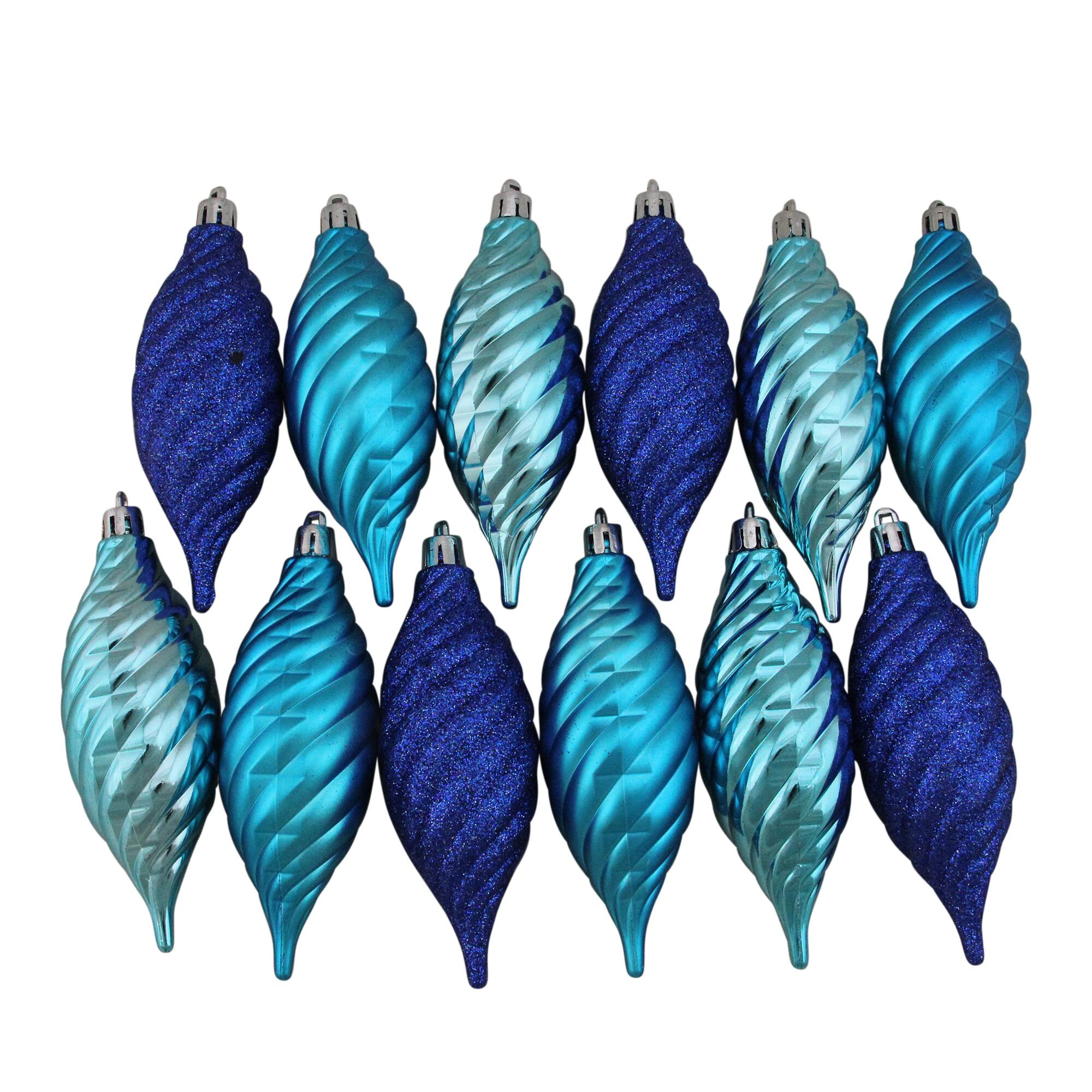 125ct. Peacock Blue Shatterproof 4-Finish Christmas Ornaments