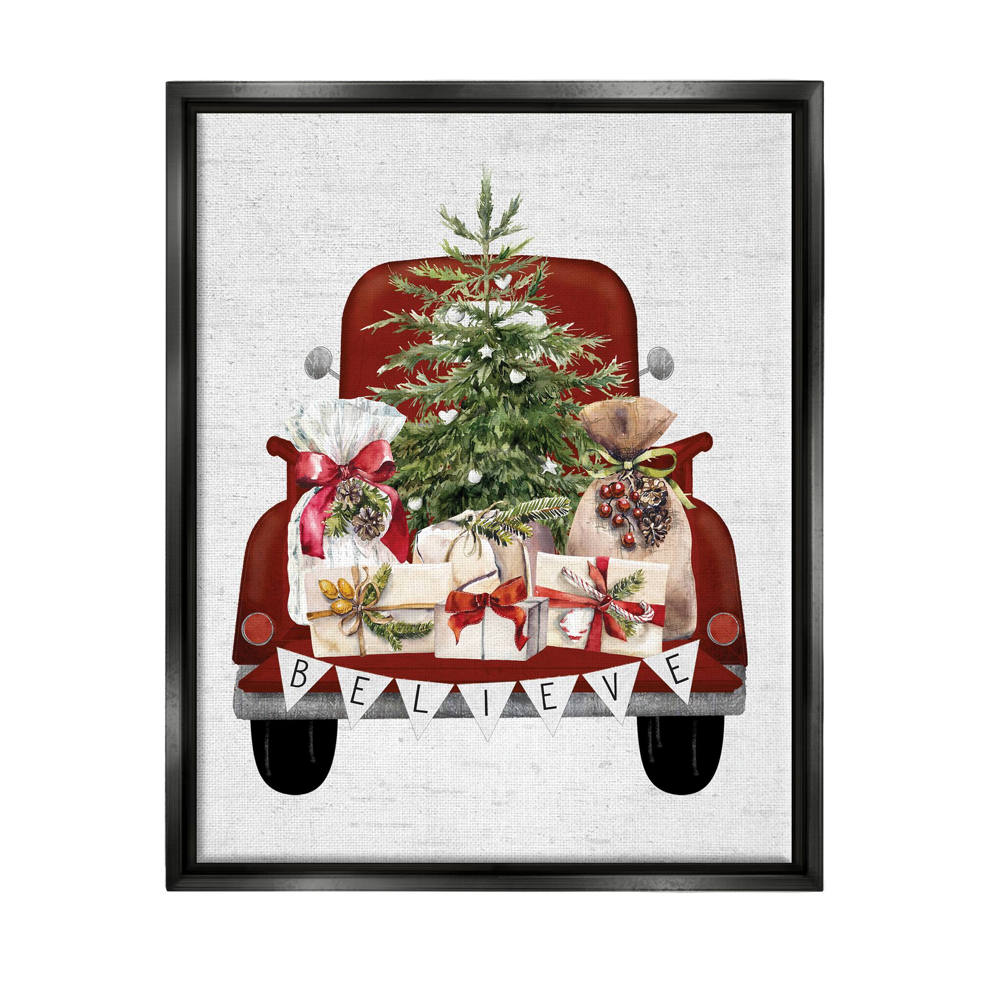 Stupell Industries Believe Seasonal Christmas Truck Framed Floater Canvas Wall Art
