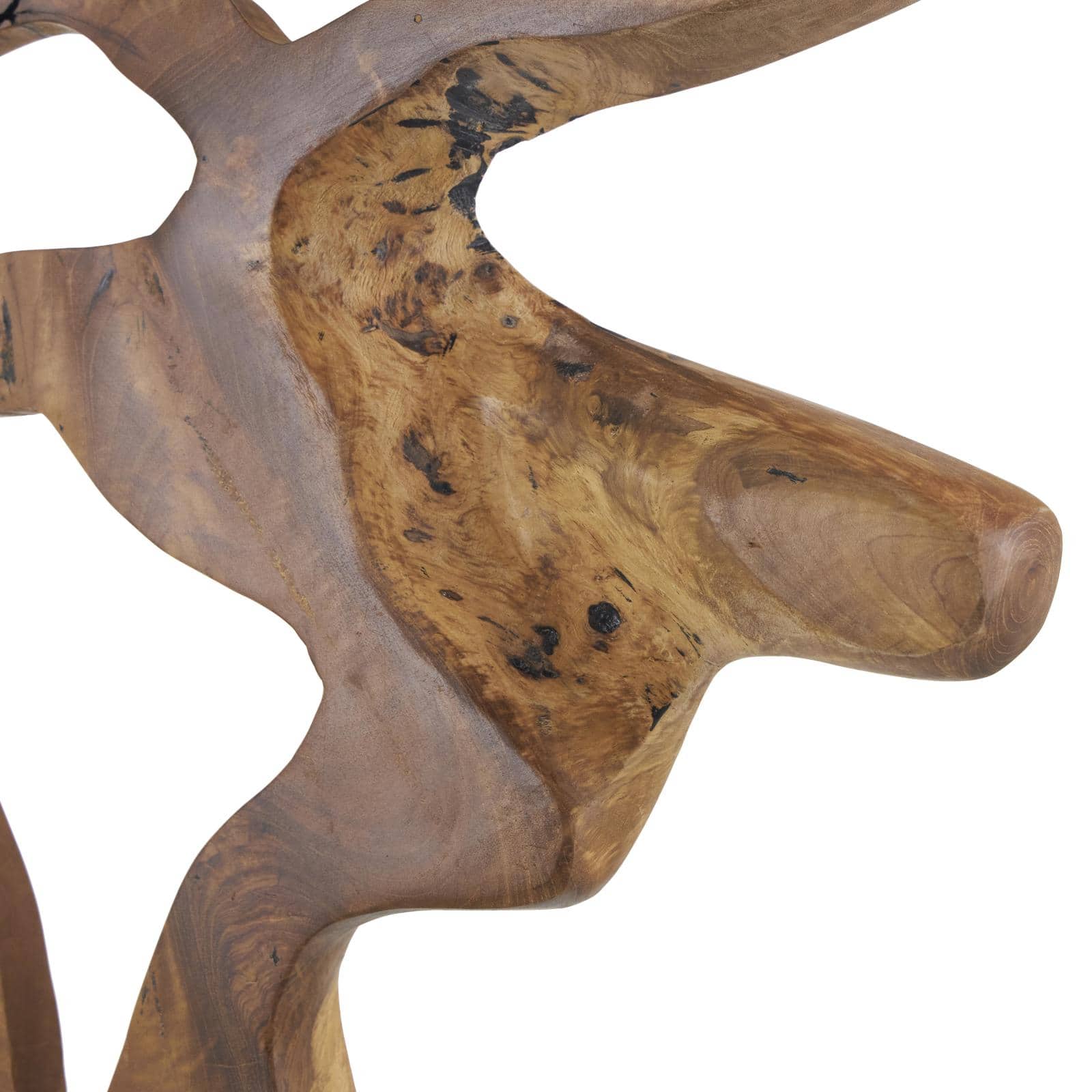 31" Brown Abstract Cutout Teak Wood Sculpture with Block Base