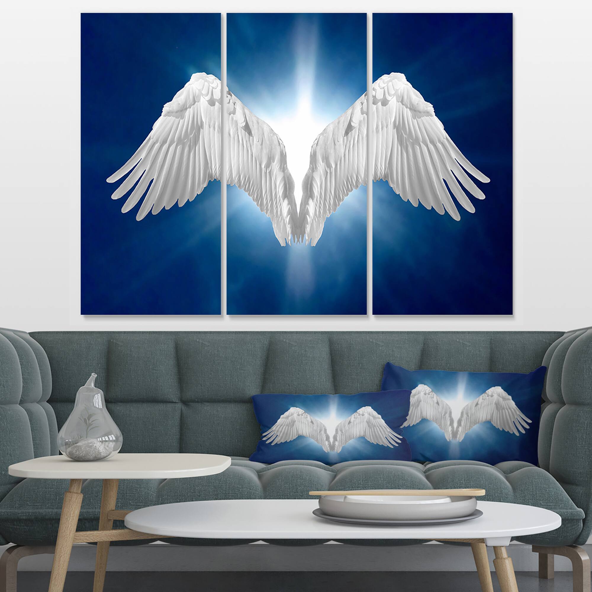 Designart - Angel Wings on Blue Background - Abstract Canvas Art Print