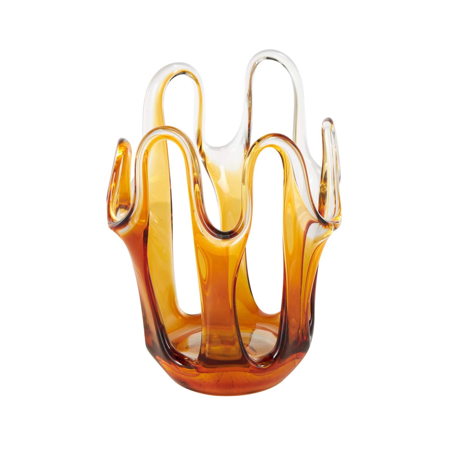 Ivory and Iris Orange Glass Abstract Ombre Decorative Vase with Wavy Oval Cutouts