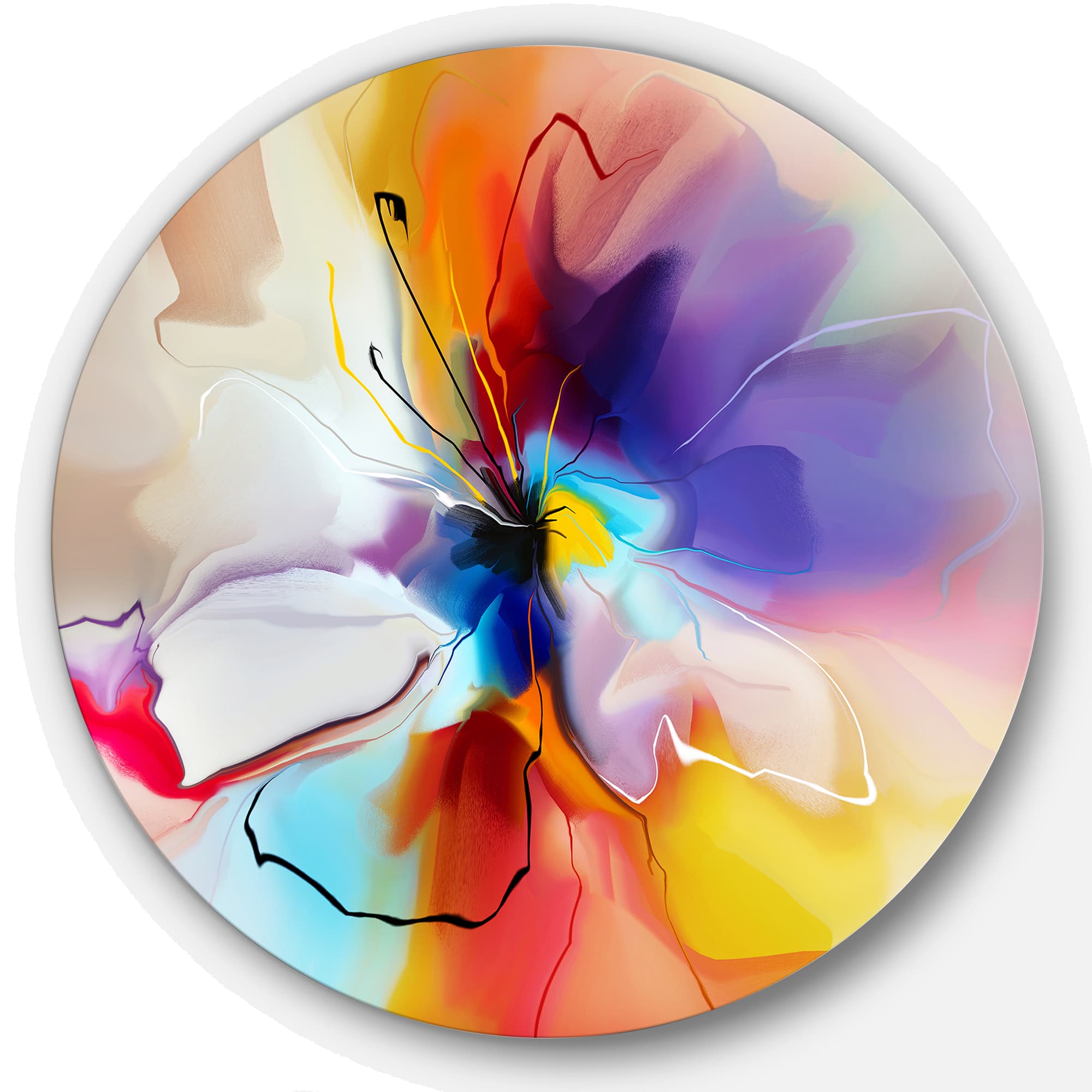 Designart - Creative Flower in Multiple Colors' Disc Large Floral Artwork on Metal