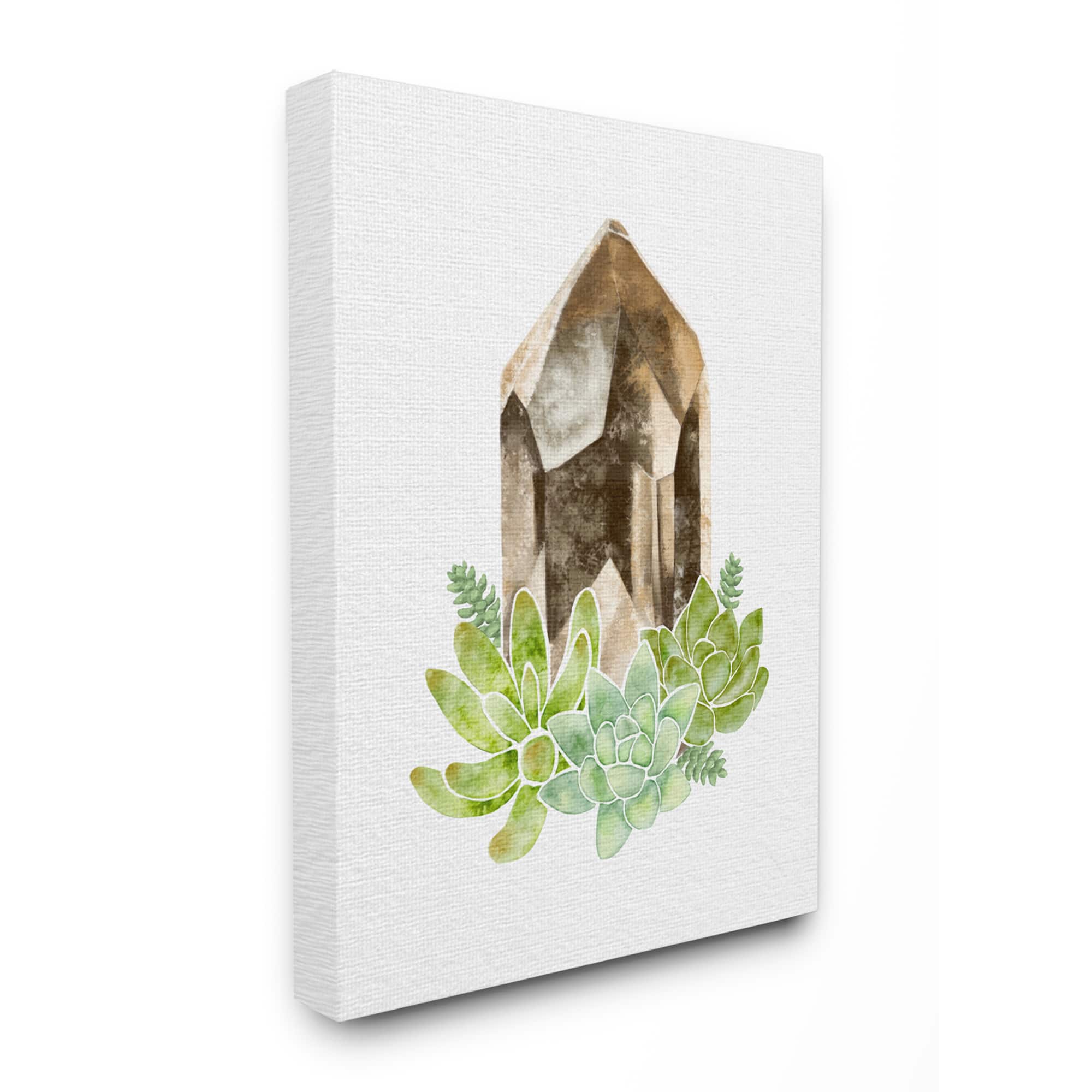Stupell Industries Succulent Crystal Flower Brown Green Watercolor Painting Canvas Wall Art