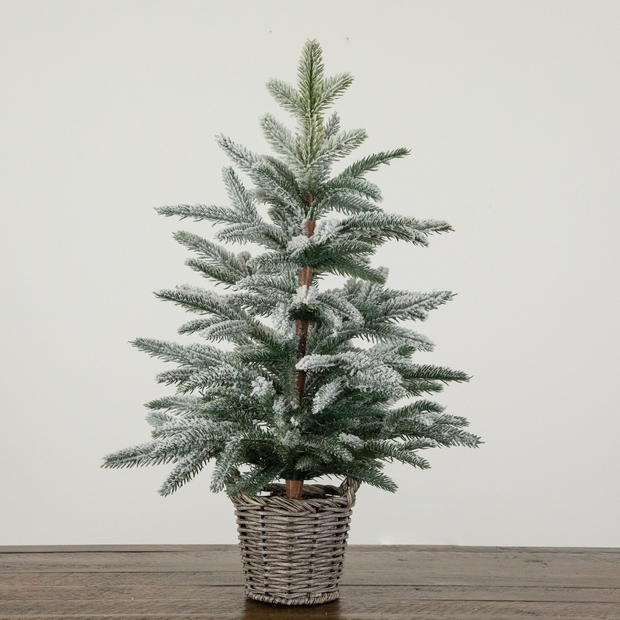 Nearly Natural 24" Artificial Frosted Christmas Tree in Decorative Basket
