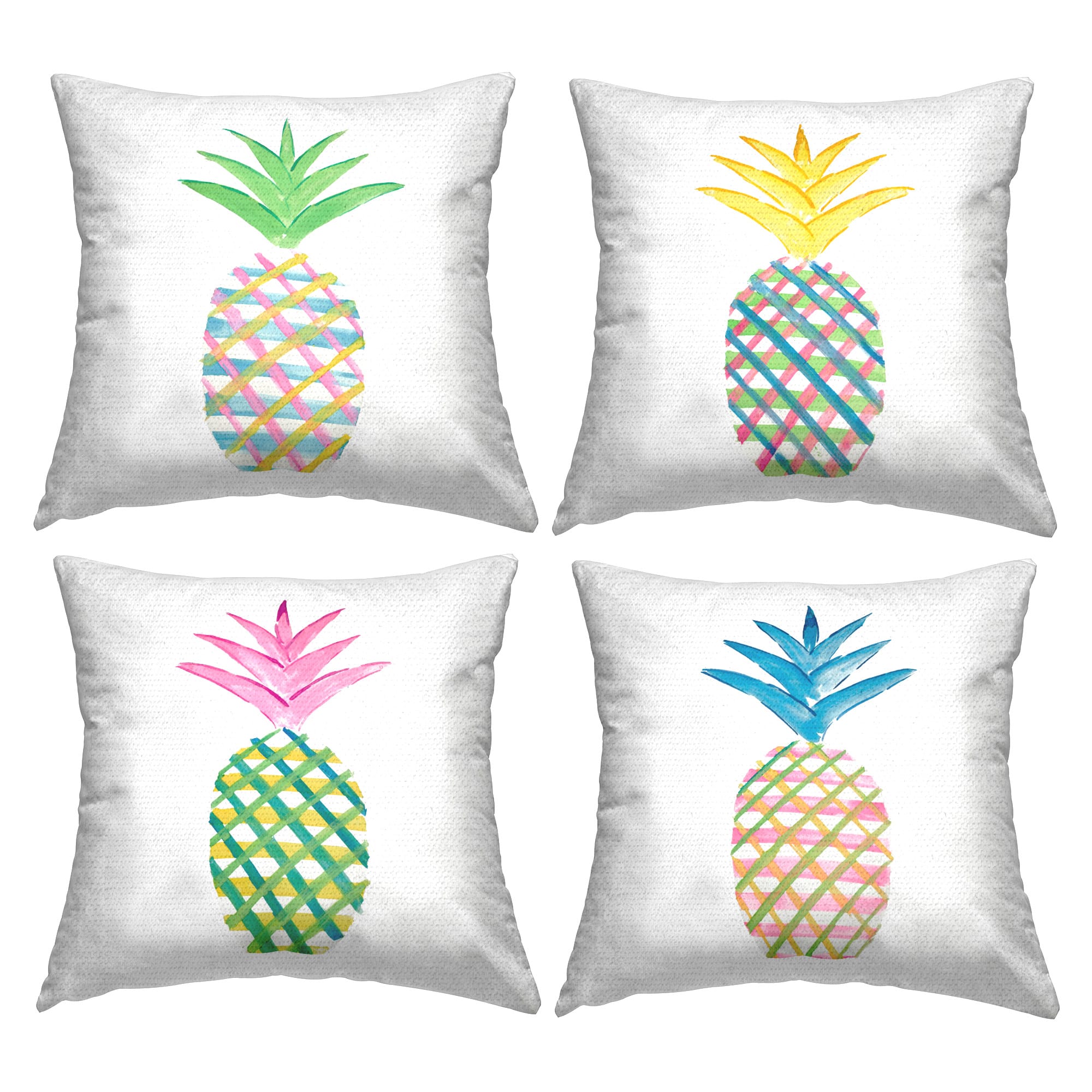 Stupell Industries 18" x 18" Plaid Patterned Pineapples Outdoor Print Throw Pillow Set