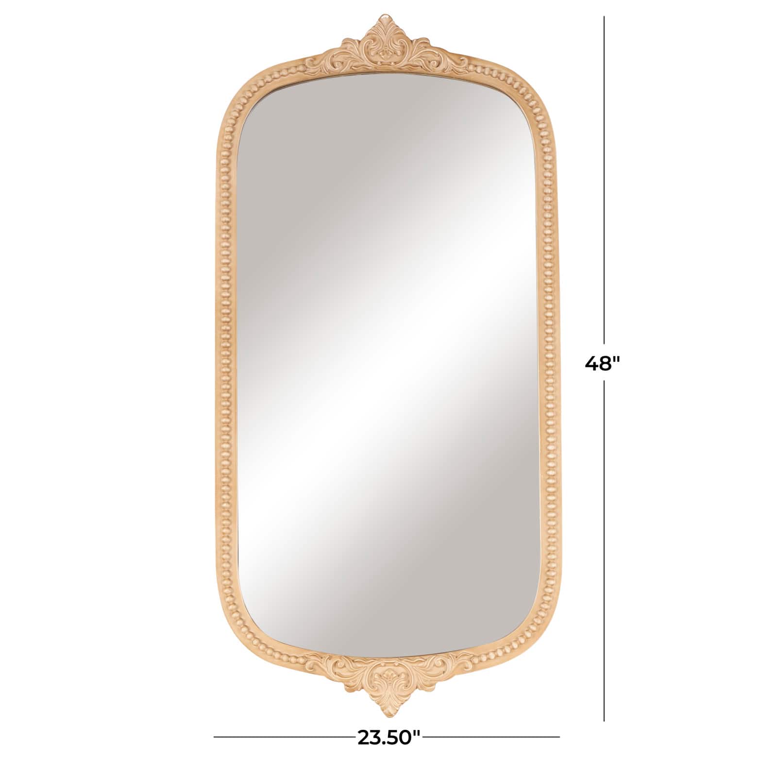 Light Brown Wooden Scroll Oval Room Wall Mirror with Beaded Frame
