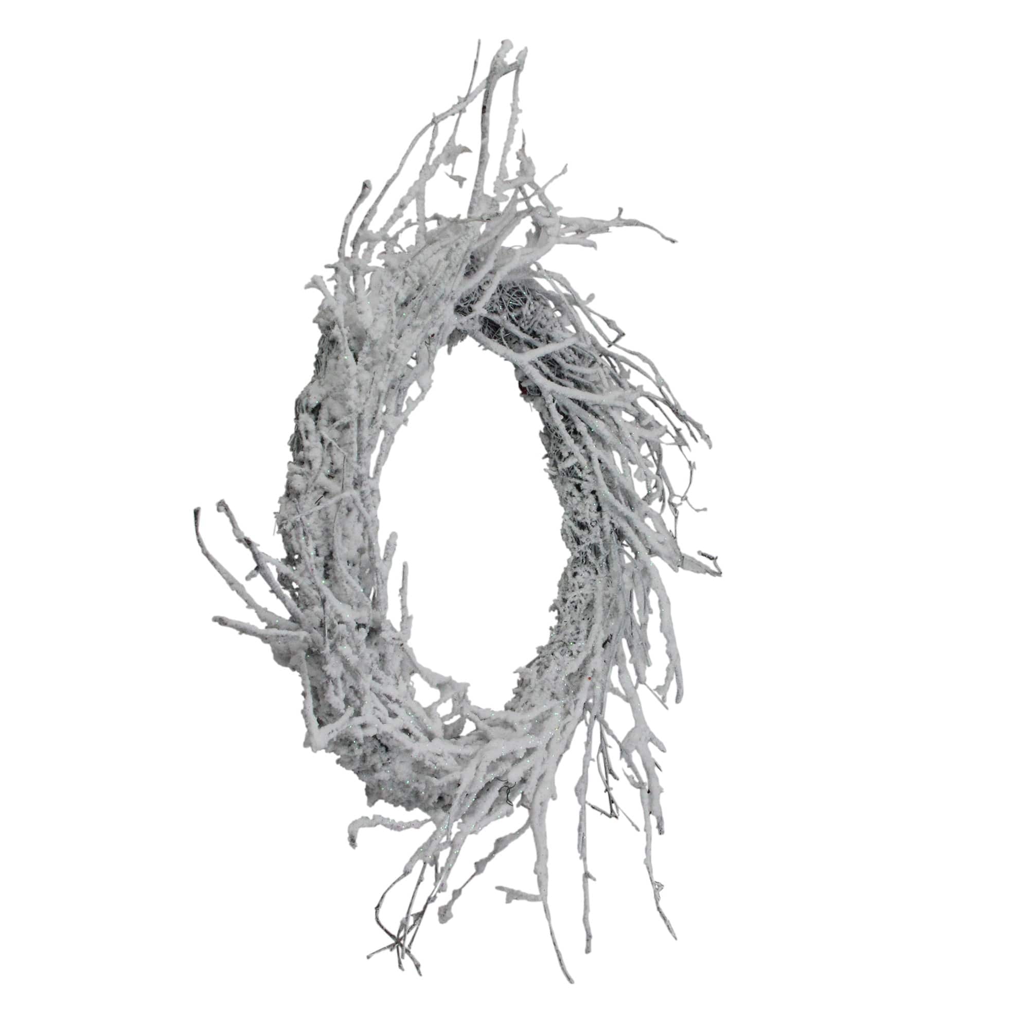 24" Flocked Glitter Twig Artificial Wreath
