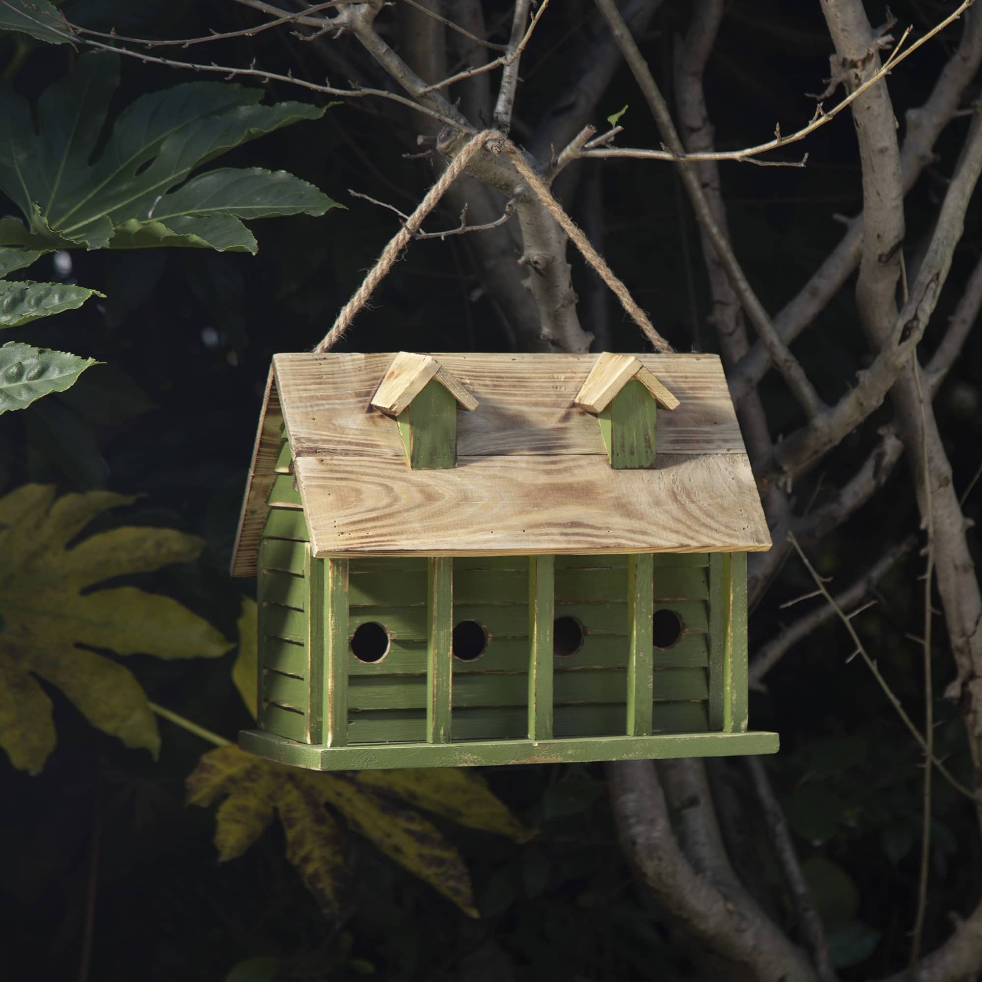Glitzhome® 14" Hanging Wooden Distressed Green Garden Birdhouse