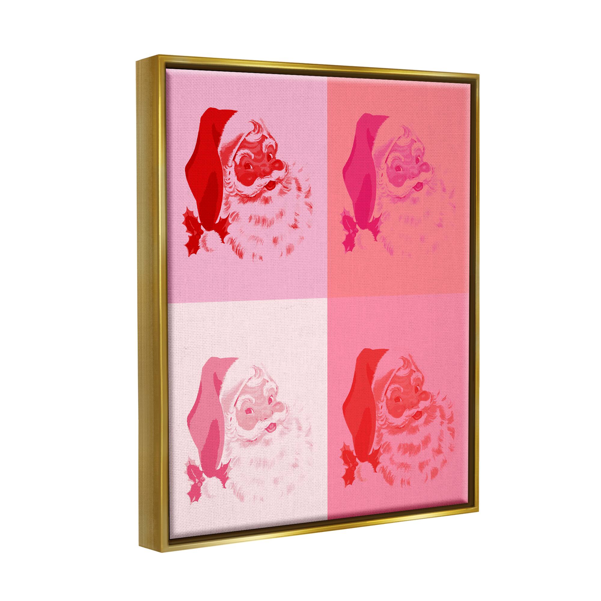 Stupell Industries Pop Style Pink Santa Claus Framed Floater Canvas Wall Art