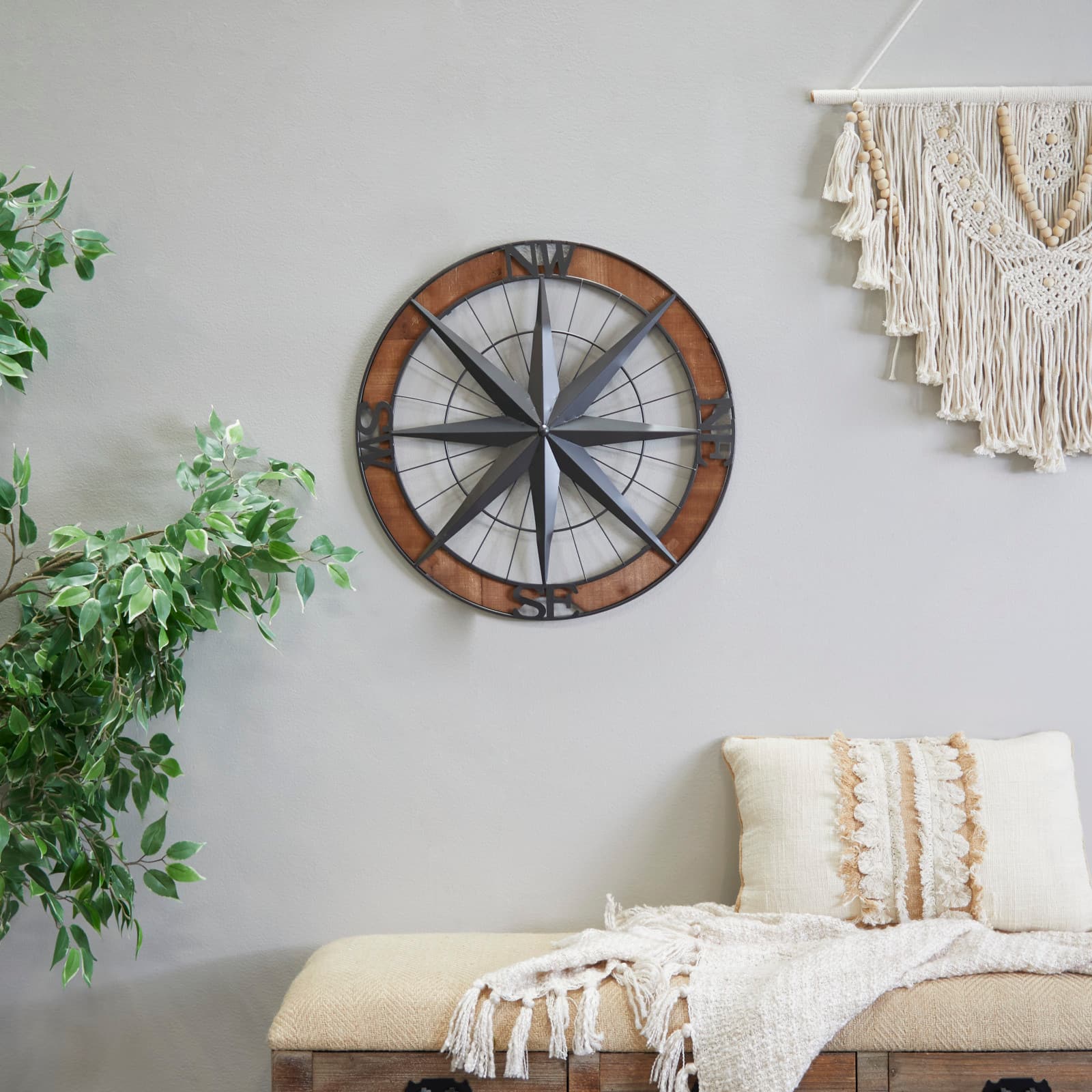 Grey Metal Nautical Compass Wall Decor, 22" x 2" x 22"