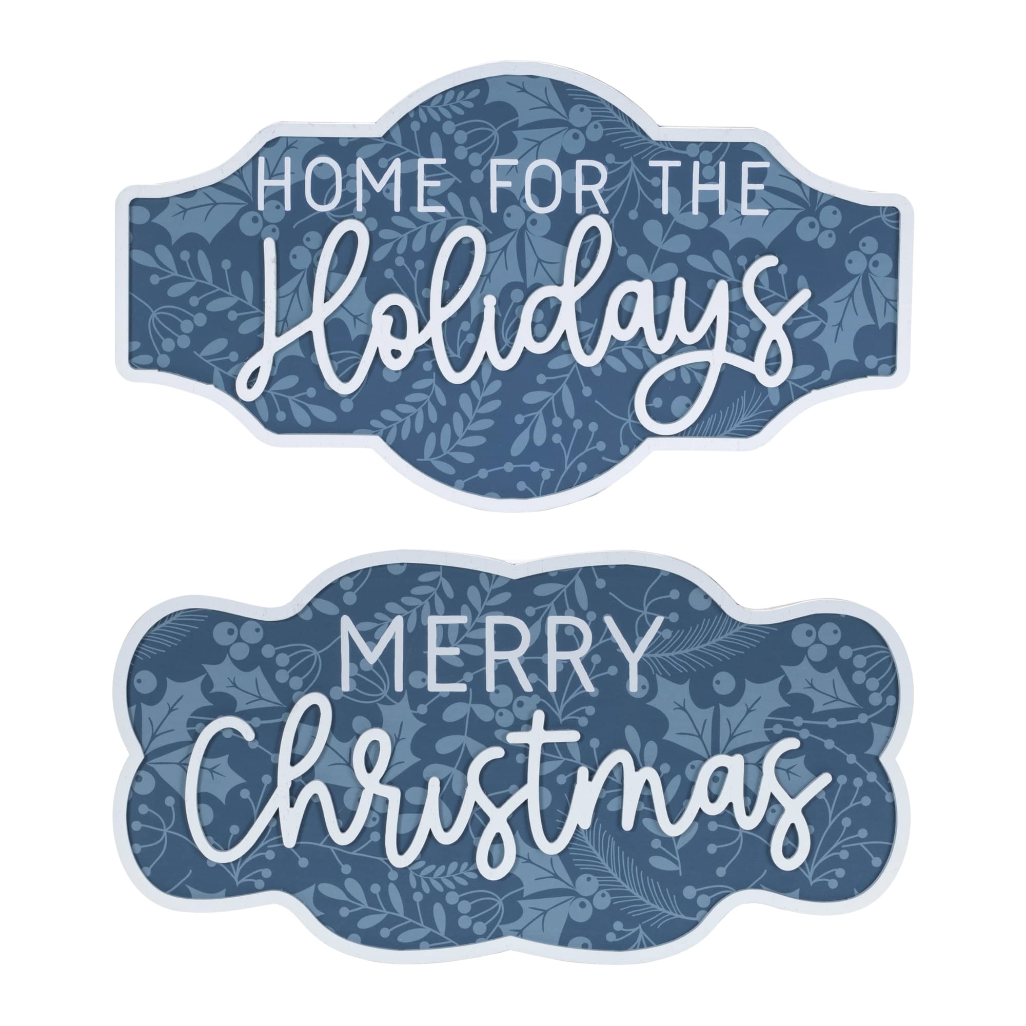 94188DS 18 x 9.5 in., 18 x 10 in. MDF & Paper Christmas & Holidays Sign, Blue & White - Set of 2