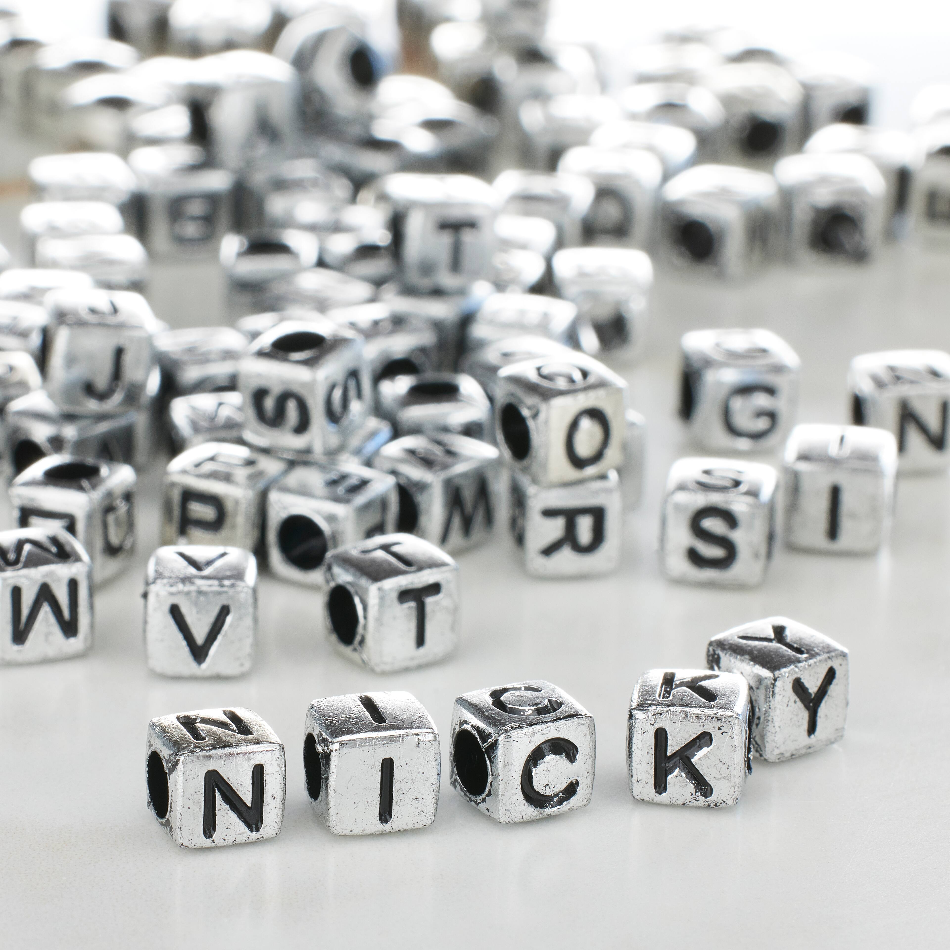 12 Packs: 390 ct. (4,680 total) 6mm Silver Alphabet Cube Crafting Beads by Bead Landing™