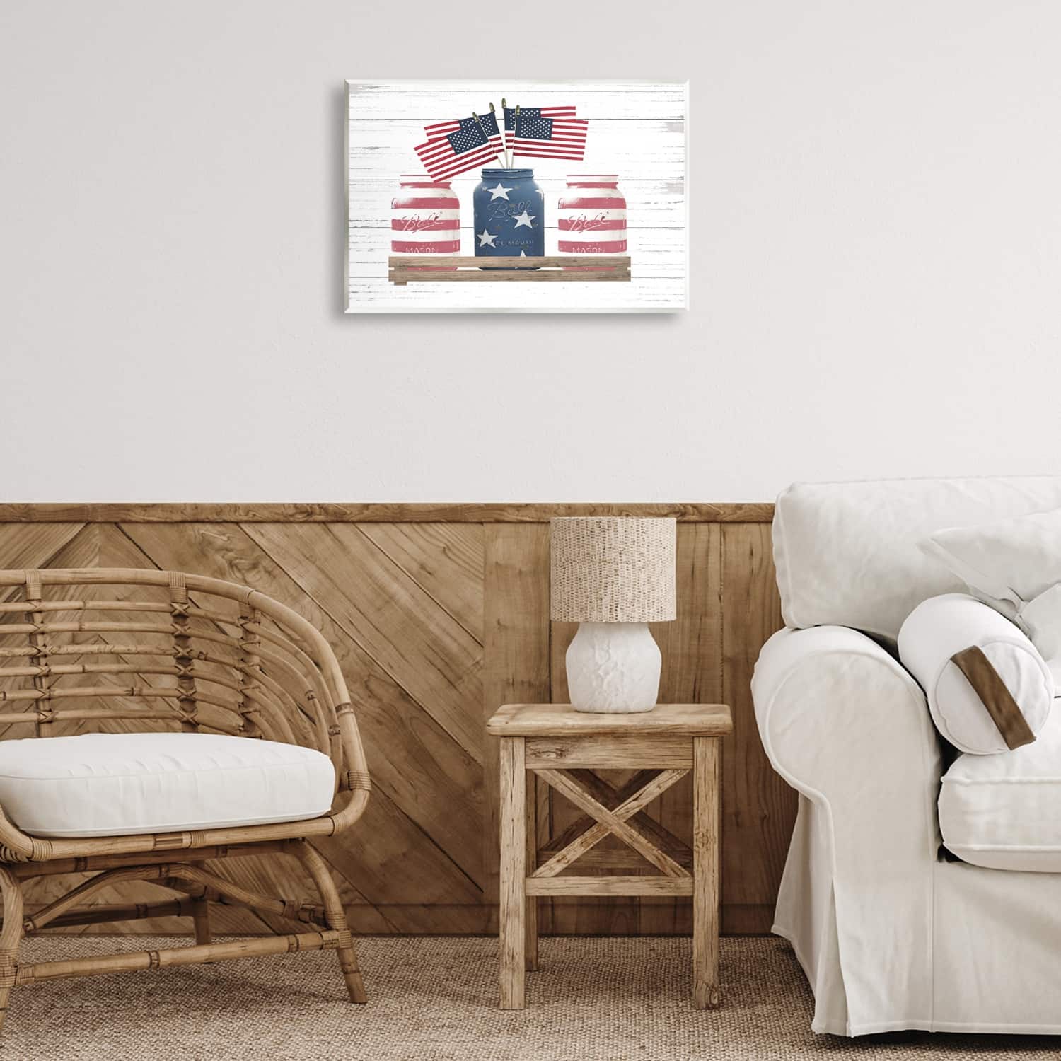 Stupell Industries Rustic Patriotic Jars American Pride Flag Design Wall Plaque Art