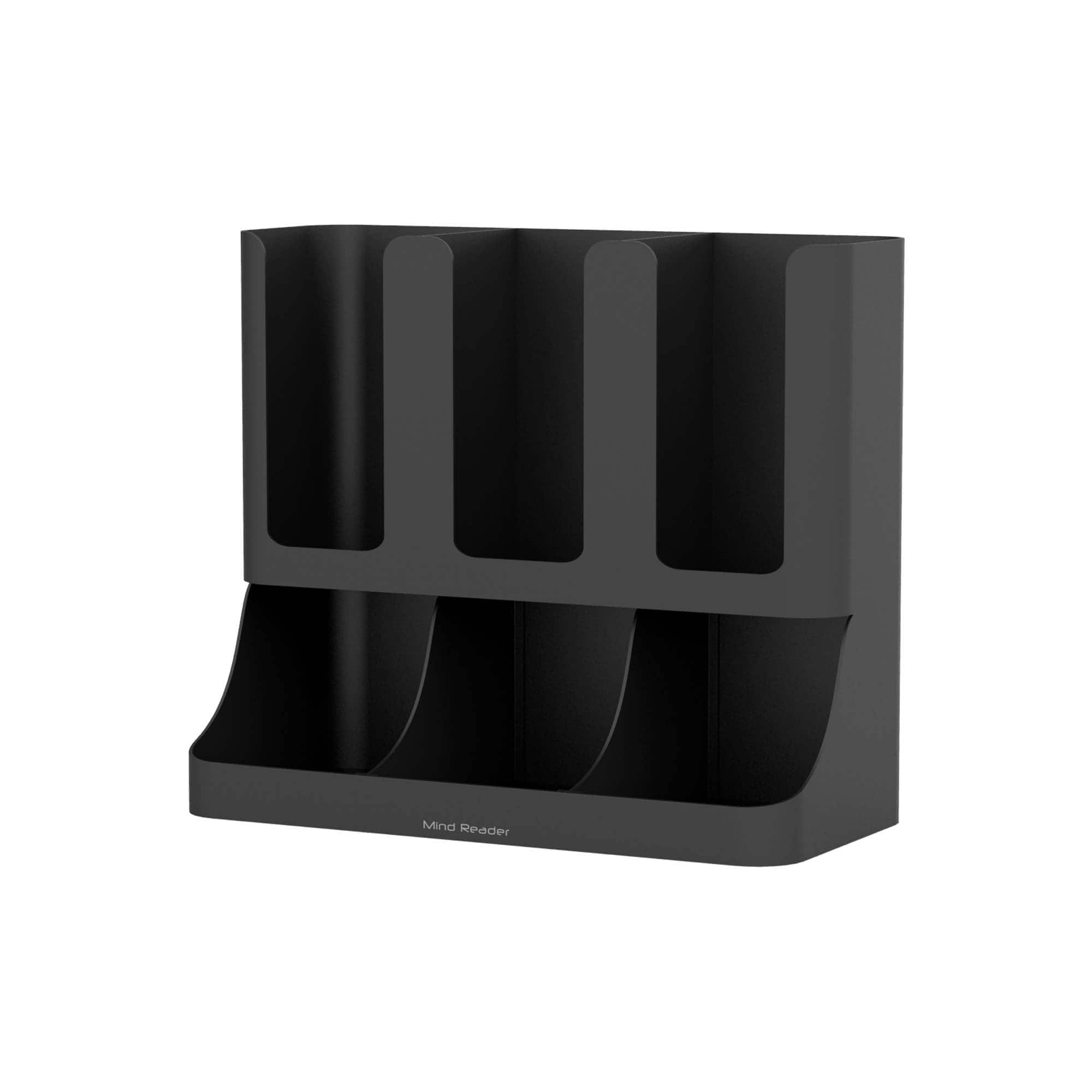 Mind Reader Black 6 Compartment Upright Breakroom Coffee Condiment and Cup Storage Organizer