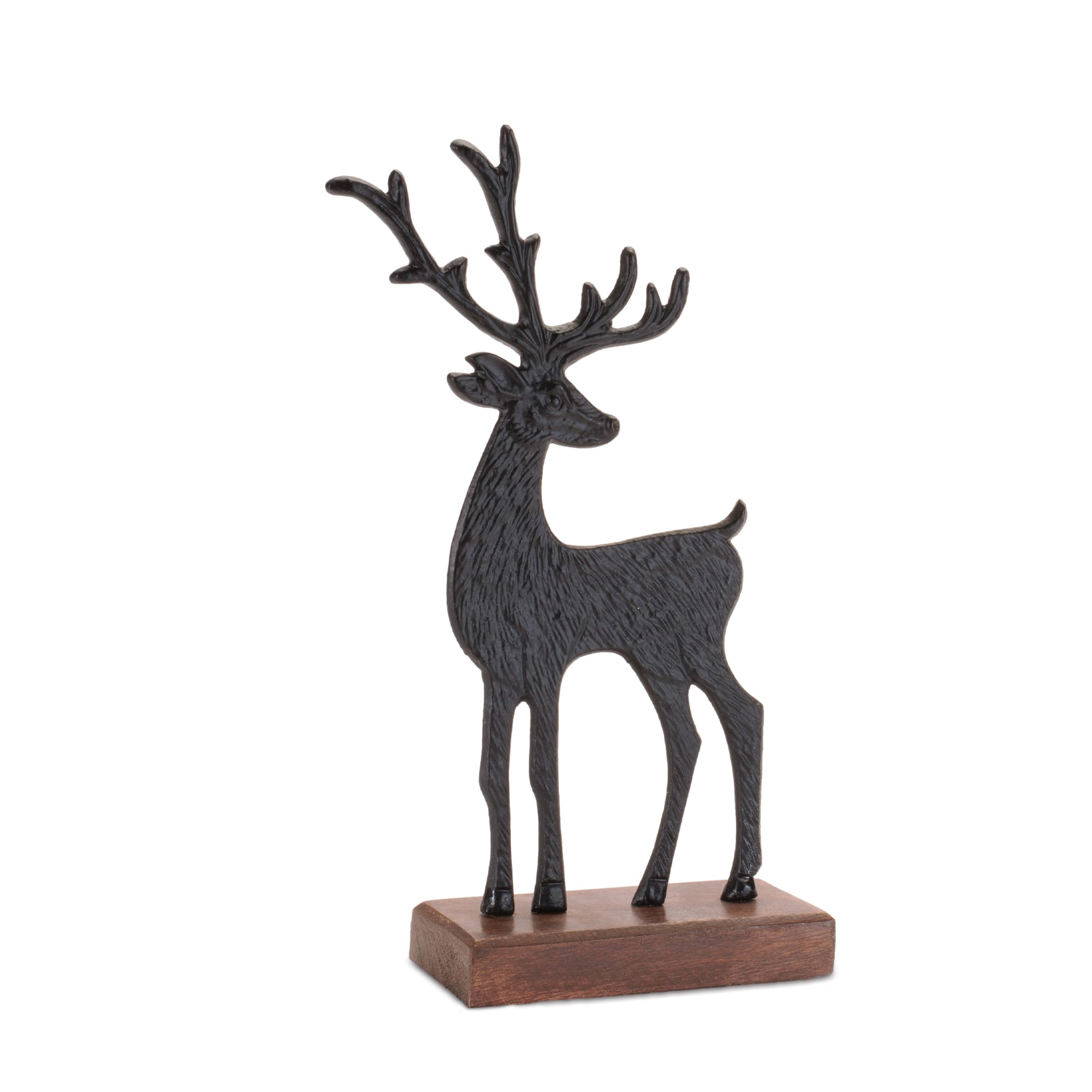 Melrose Black Metal Deer Figurines on Wood Base Set